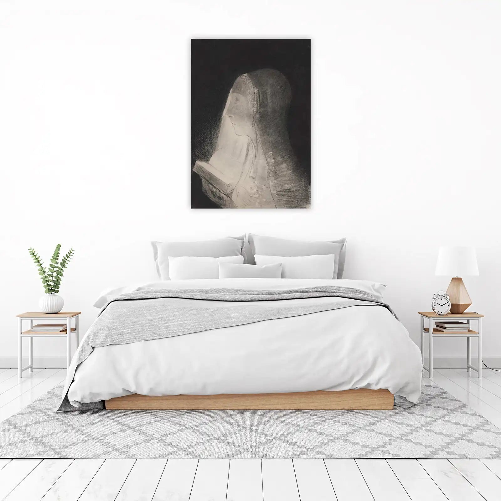 Serene Reading Nun Charcoal Wall Art