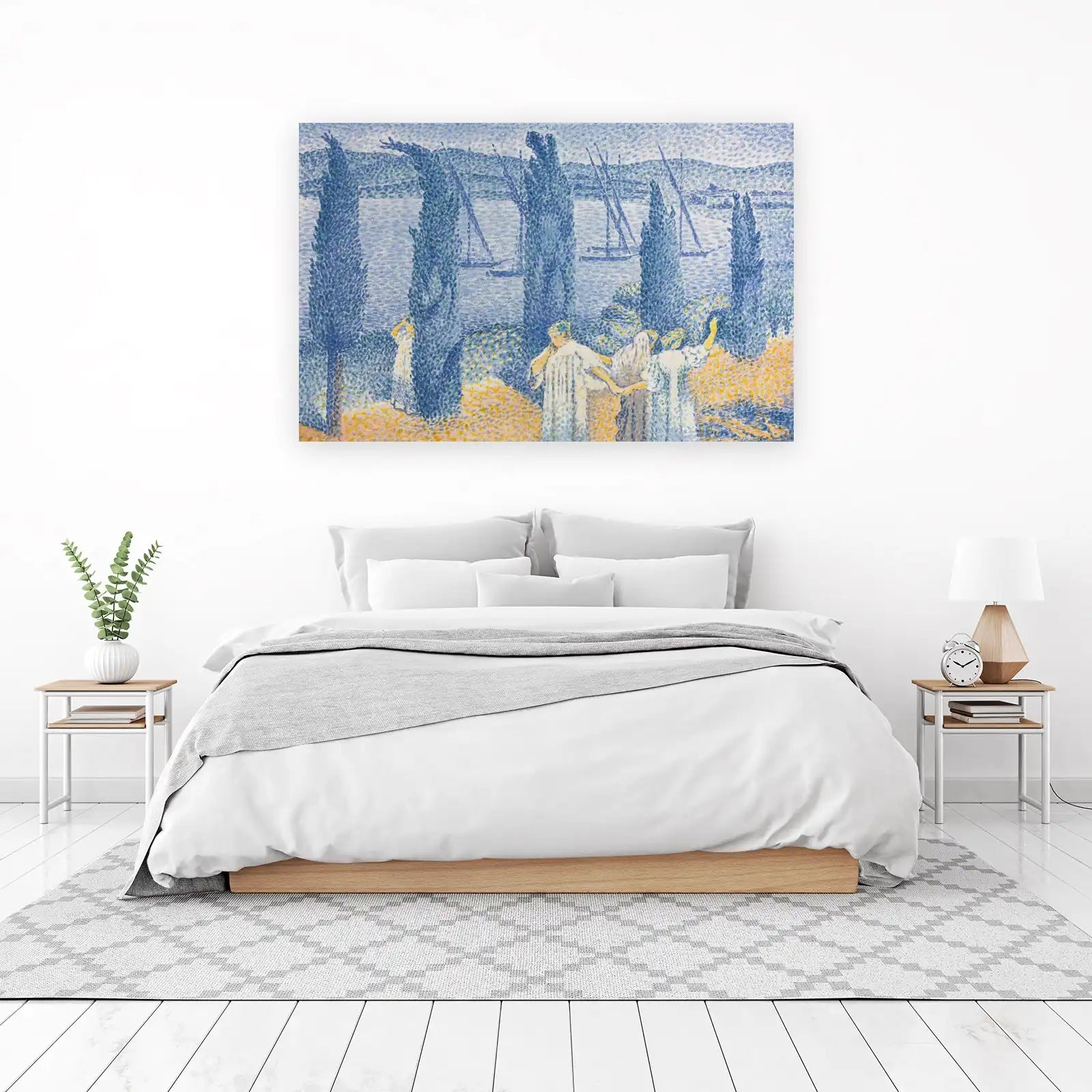 Pointillist Seascape with Cypress Trees Wall Art