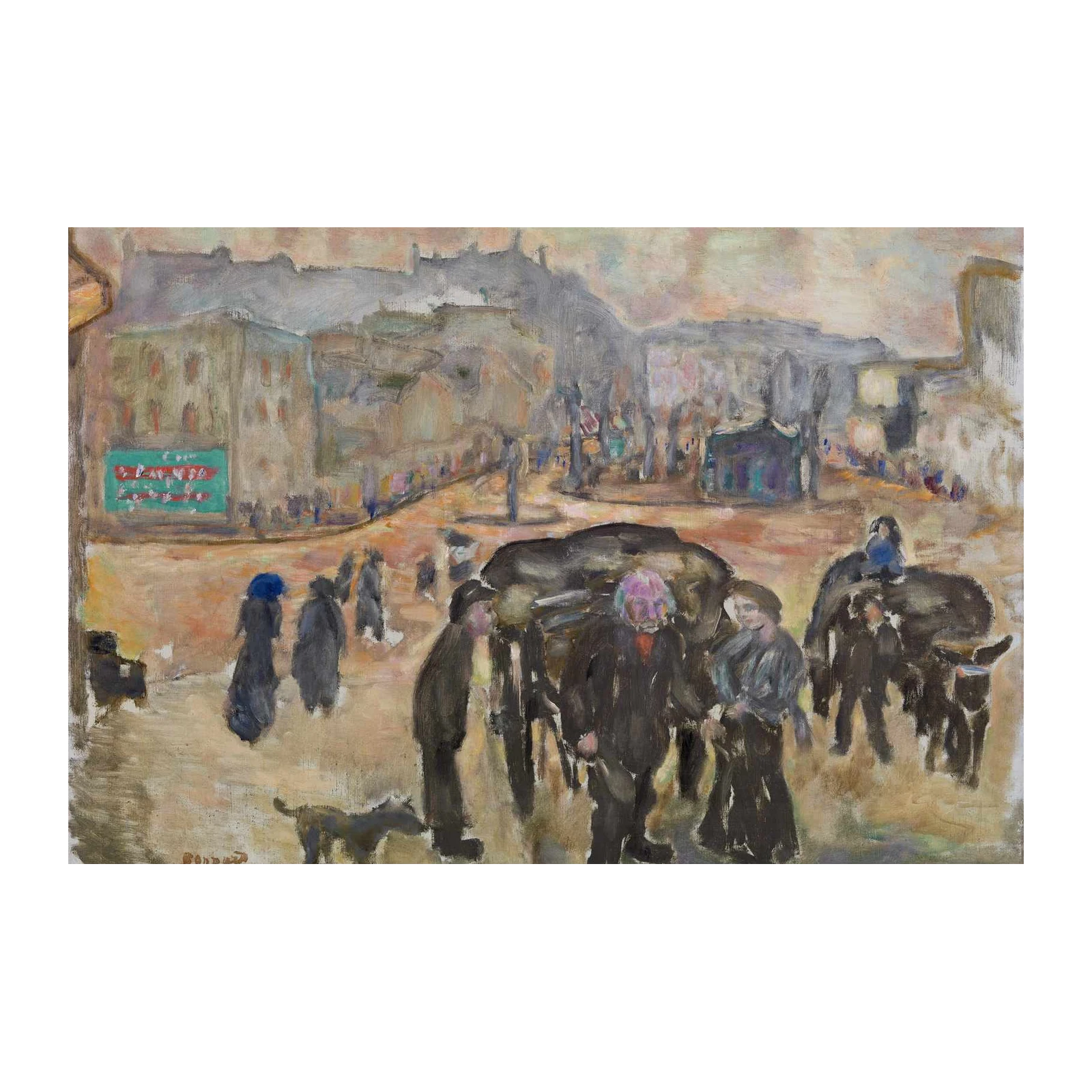 Urban Street Scene with Figures Wall Art