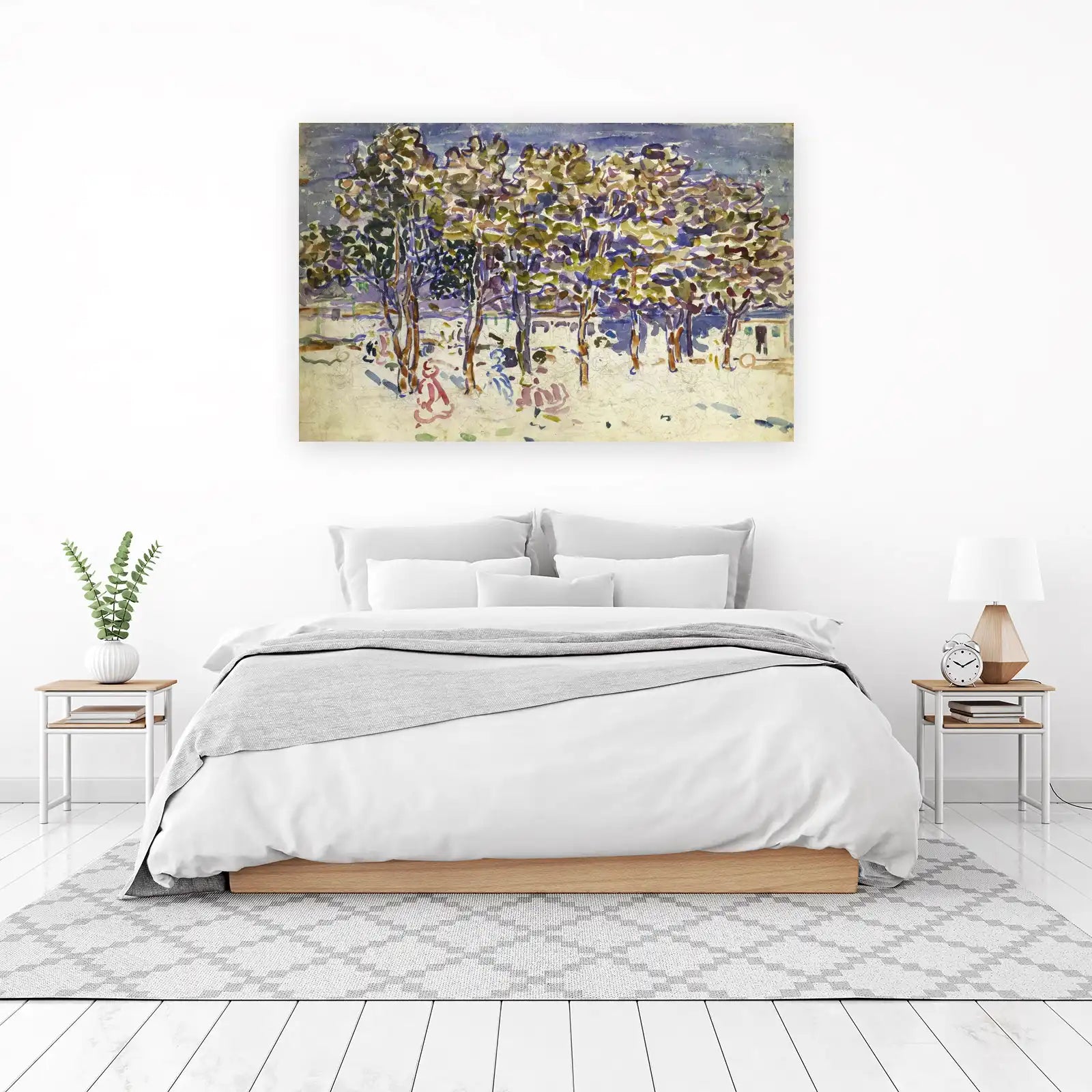 Vibrant Trees & Figures Watercolor Wall Art