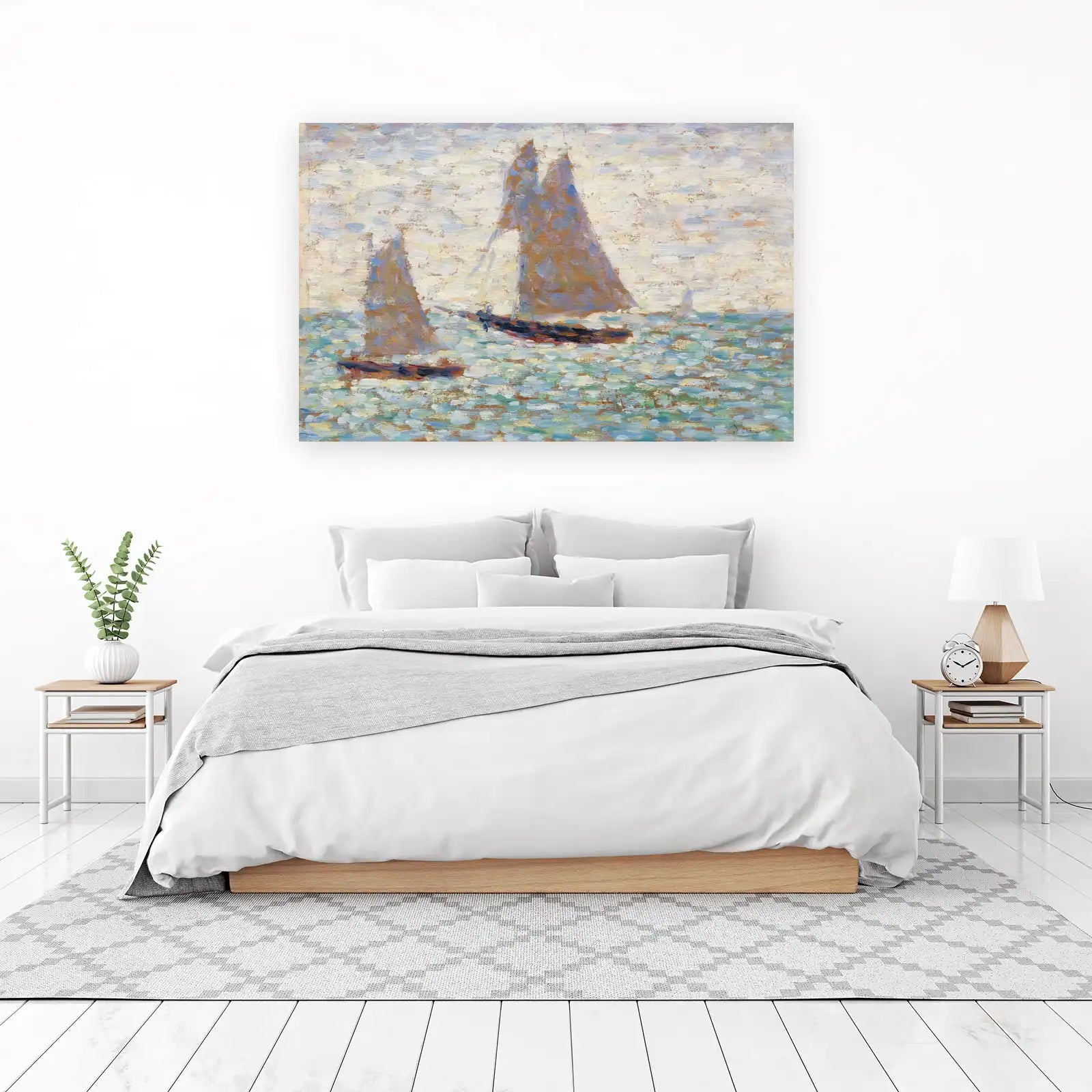 Seaside Sailboats Impressionist Art Wall Art