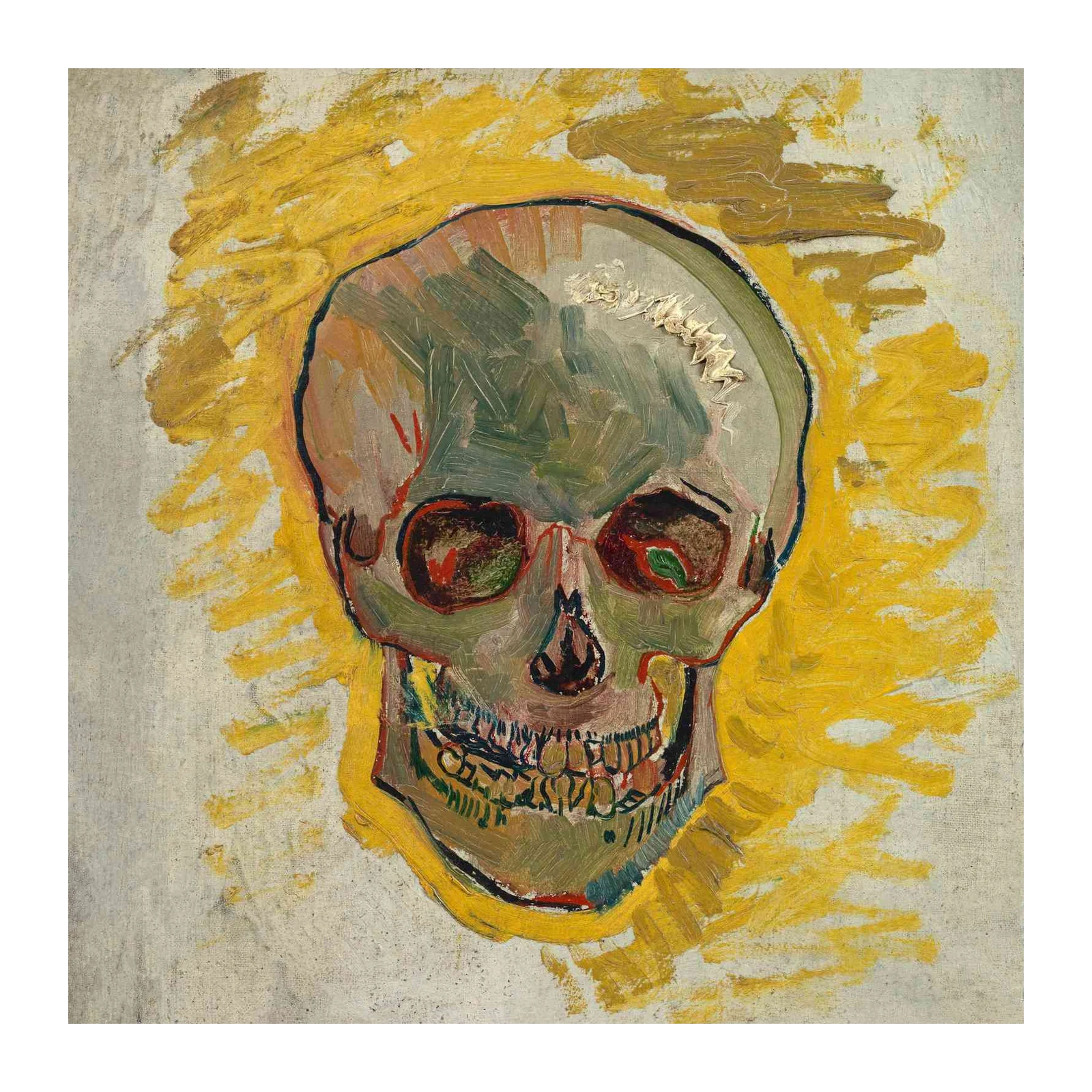 Van Gogh Skull Yellow Background Wall Art