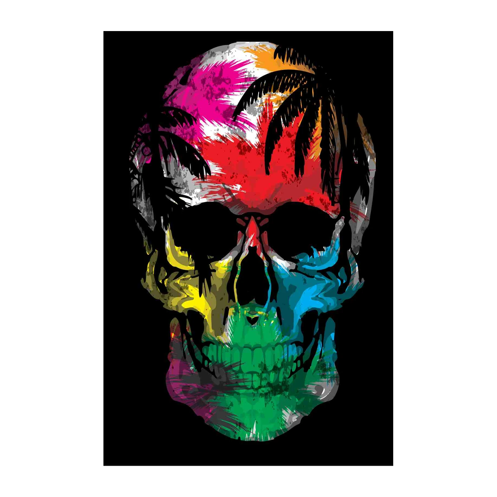 Vibrant Skull Palm Tree Wall Art