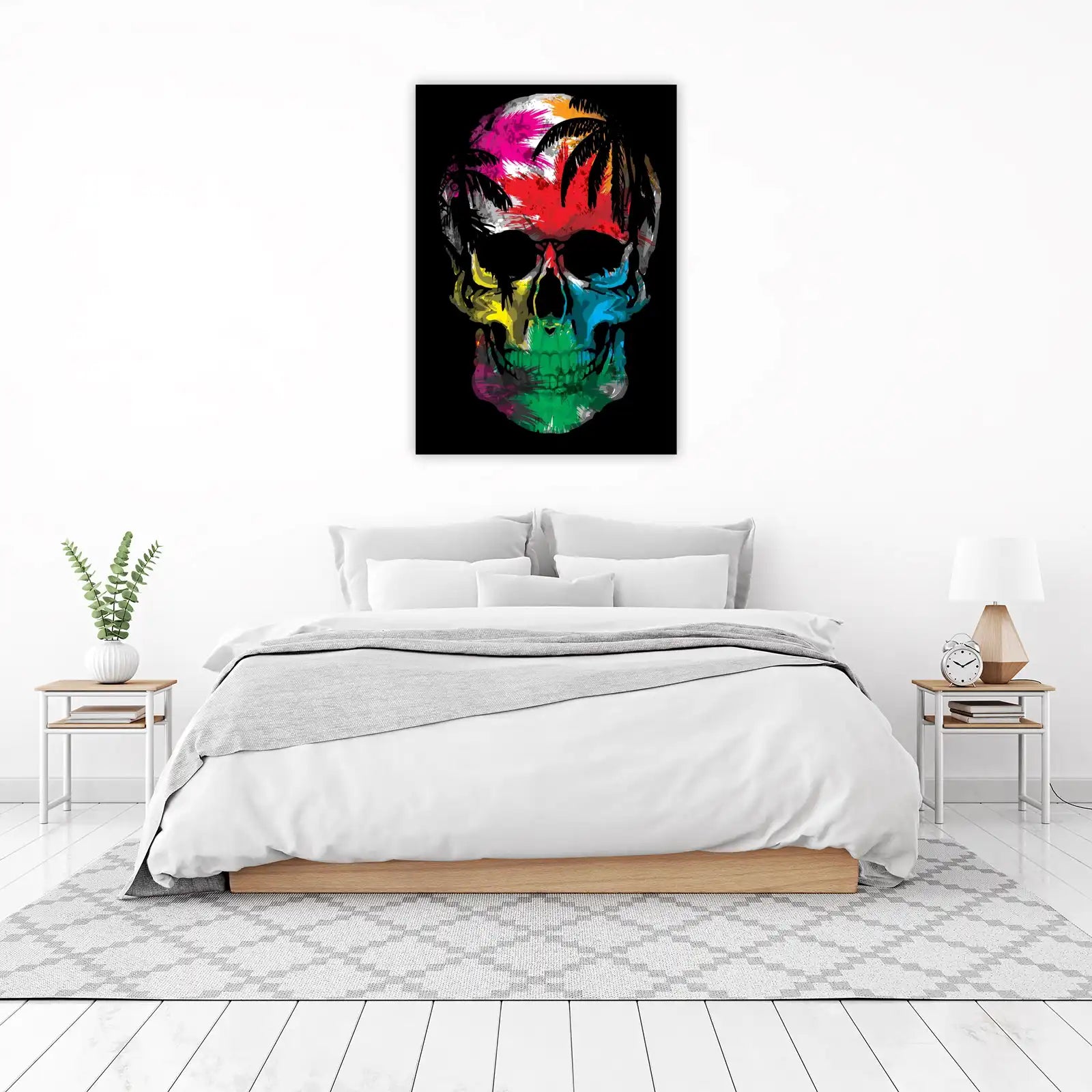 Vibrant Skull Palm Tree Wall Art