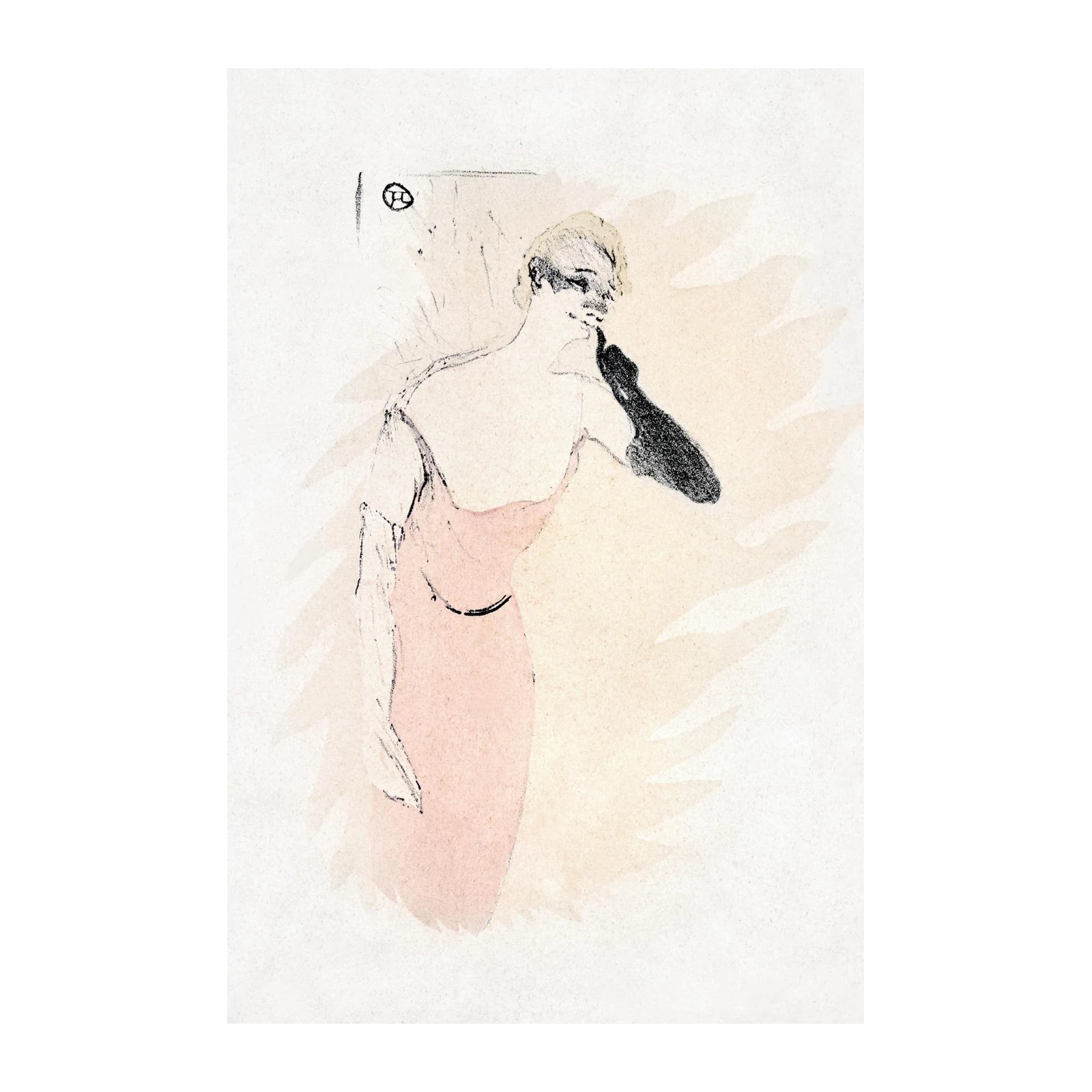 Elegant Pink Dress Woman Sketch Wall Art