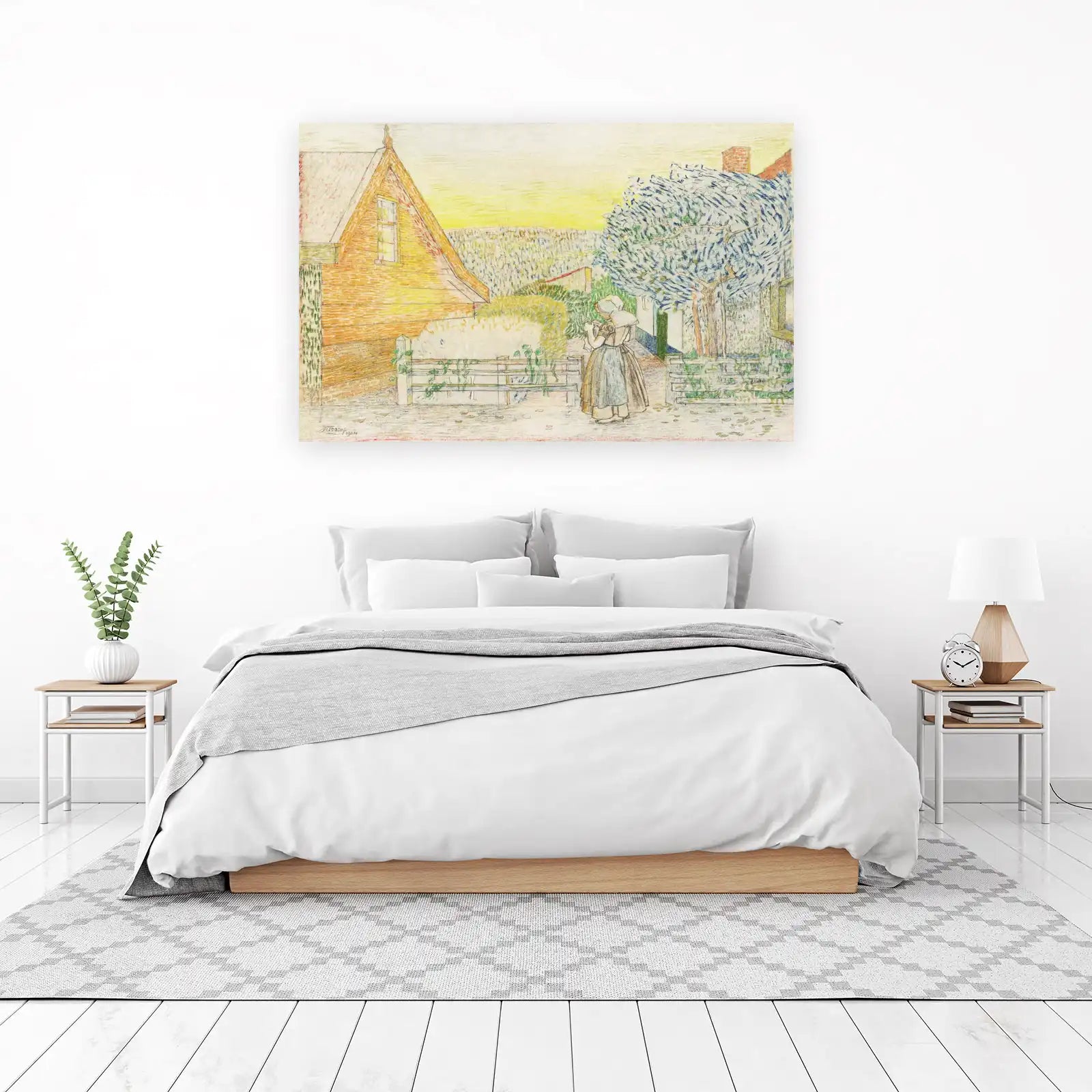 Rustic Village Scene with Woman Wall Art