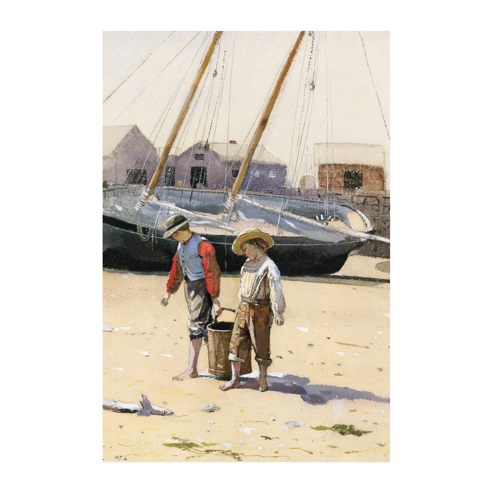 Boys Fishing by the Sea Wall Art