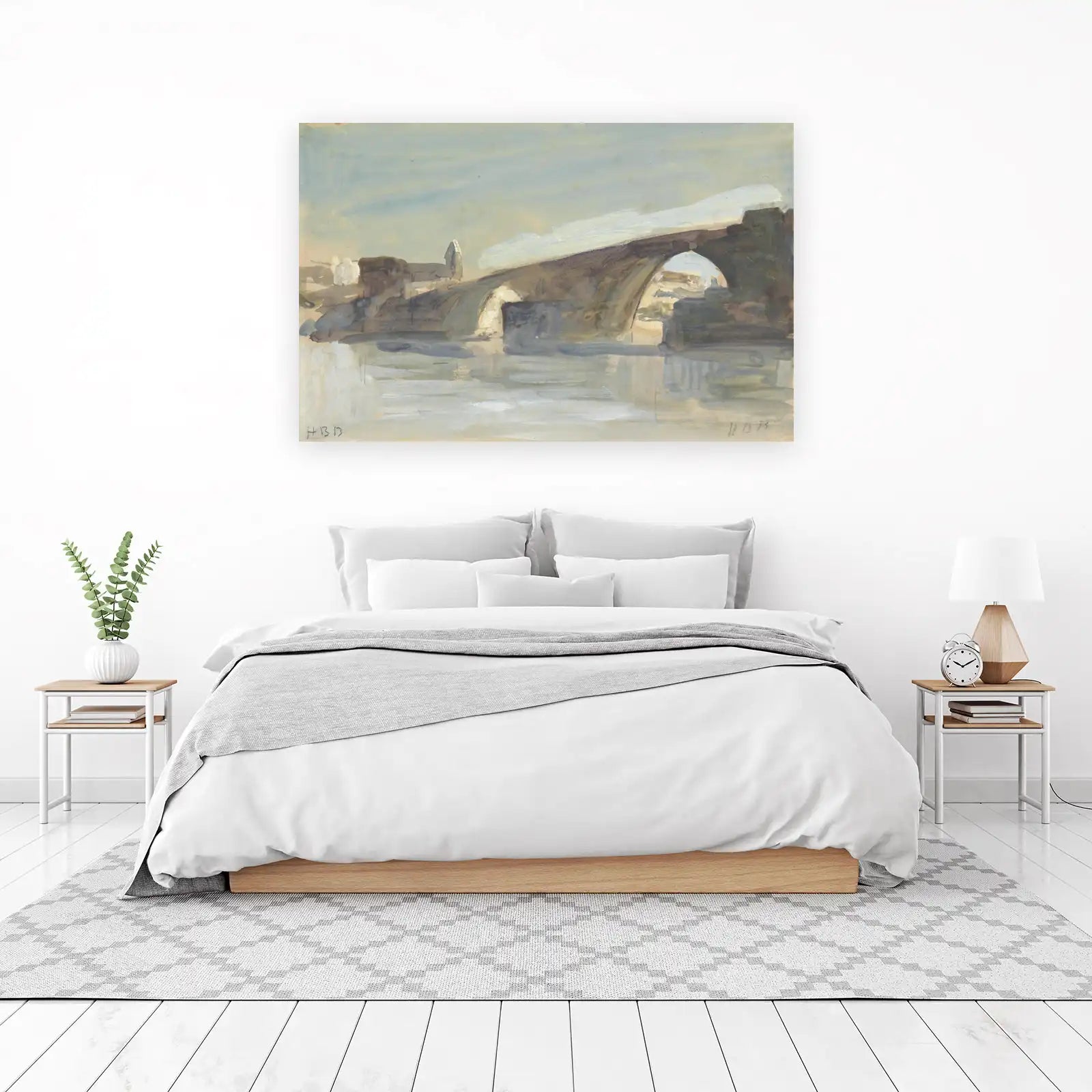Serene Bridge Landscape Watercolor Wall Art