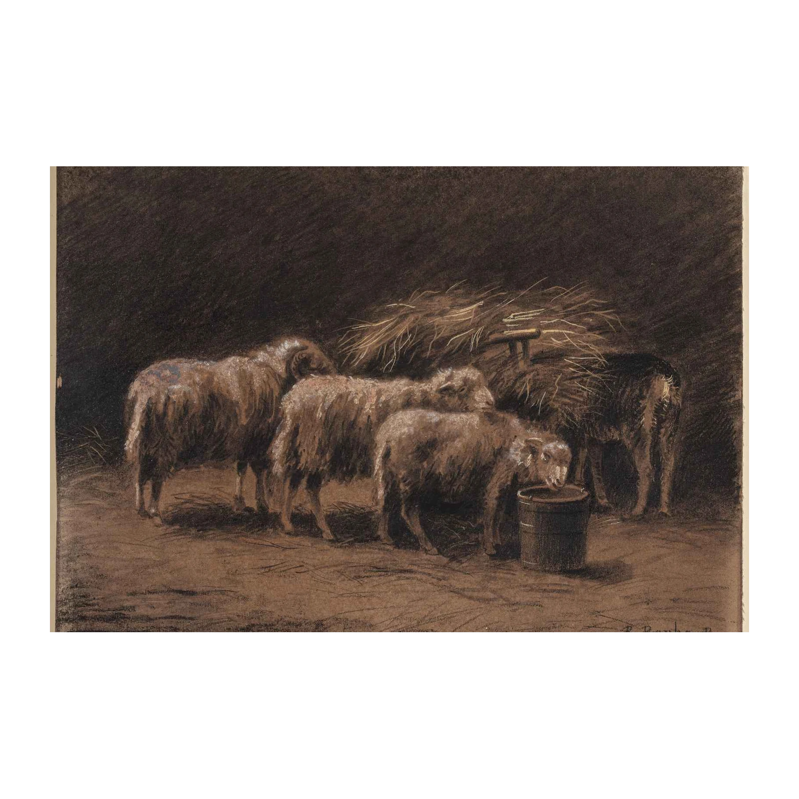 Rustic Sheep Barn Scene Wall Art