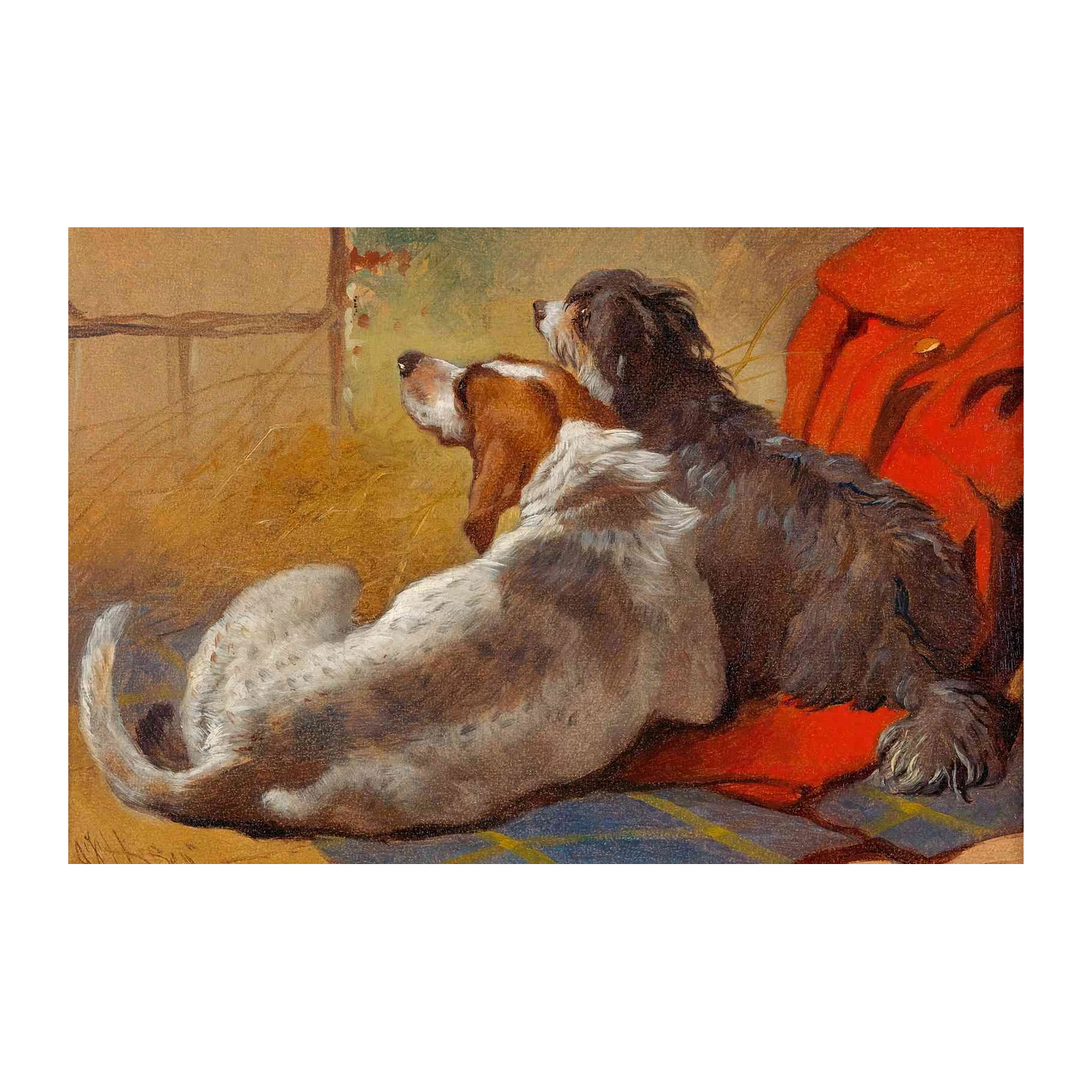 Cozy Companions: Two Dogs Waiting Wall Art