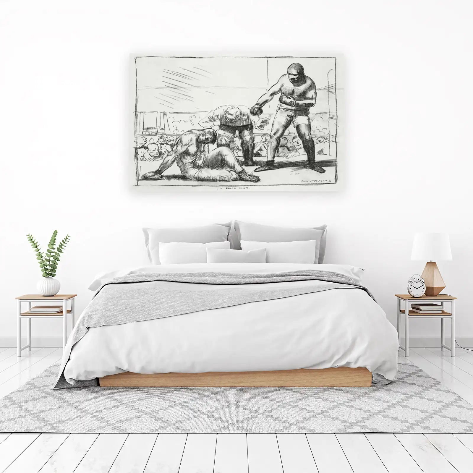 Vintage Boxing Knockdown Pencil Sketch Wall Art