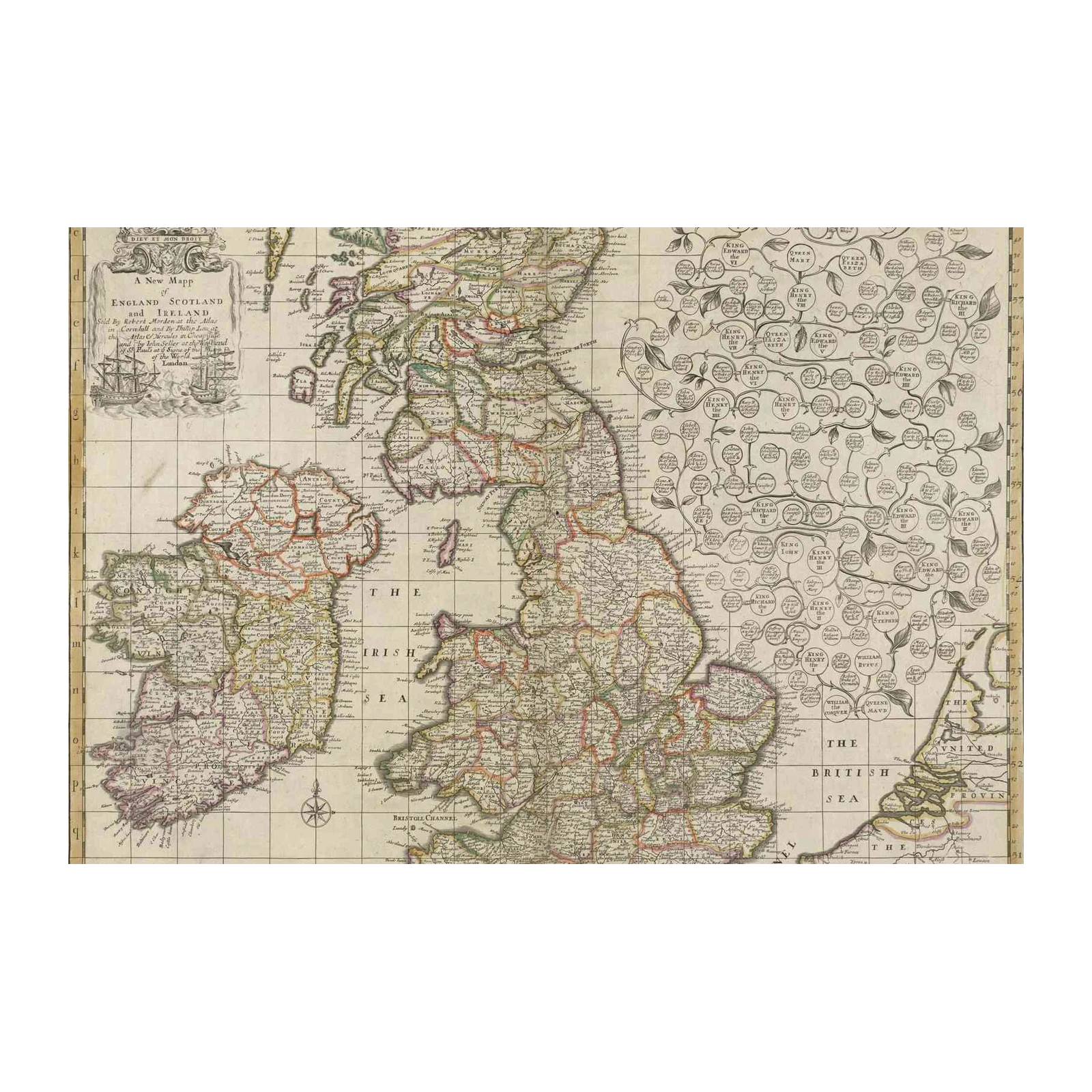 Antique British Isles Genealogy Map Wall Art