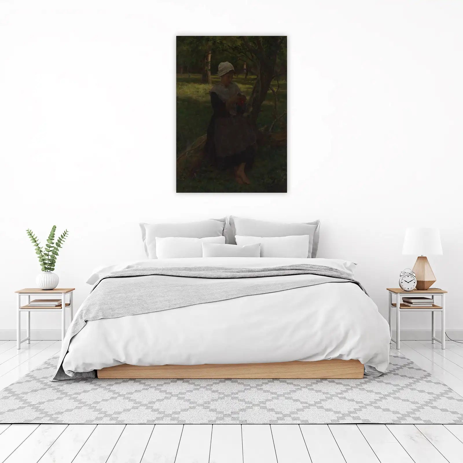 Young Woman Knitting by Tree Wall Art