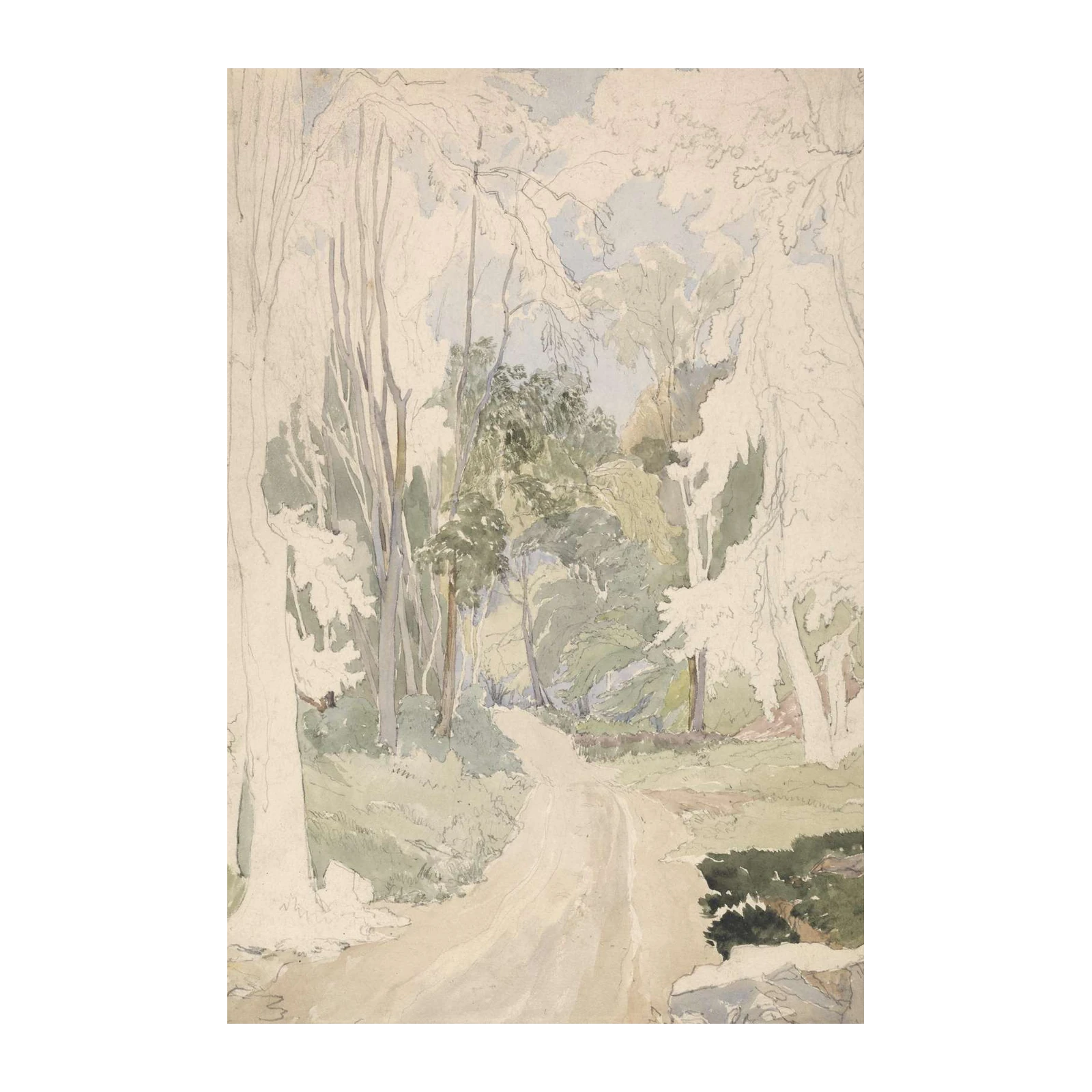 Serene Woodland Path Watercolor Wall Art