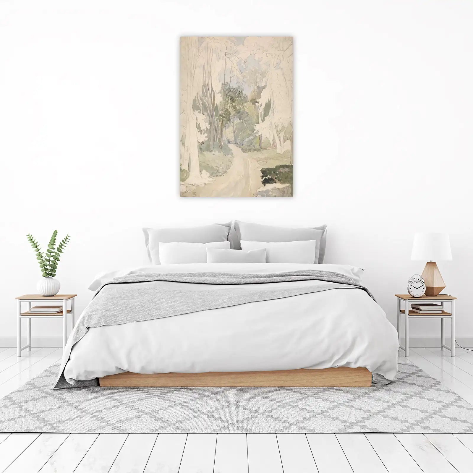 Serene Woodland Path Watercolor Wall Art