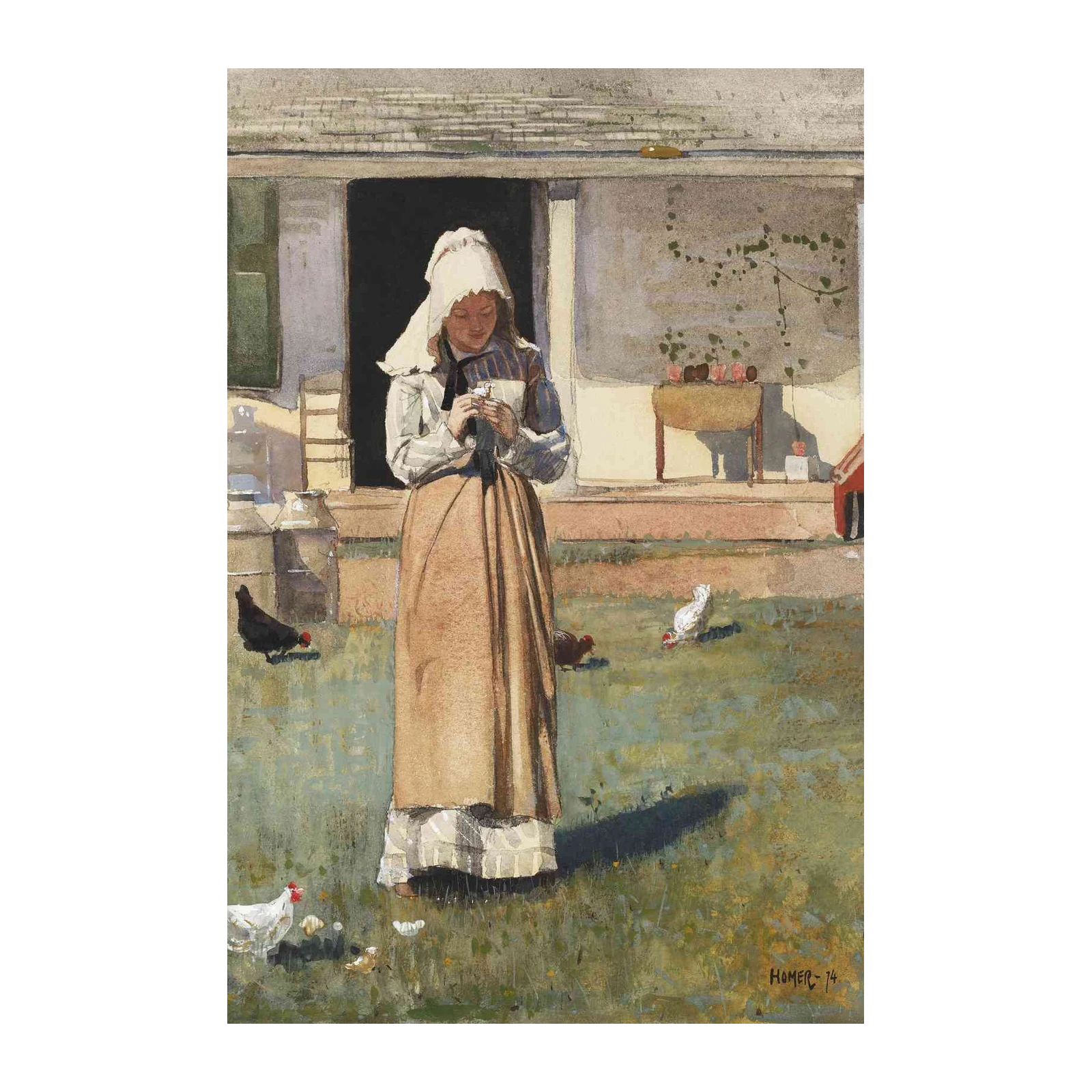 Nostalgic Farm Girl with Chickens Wall Art