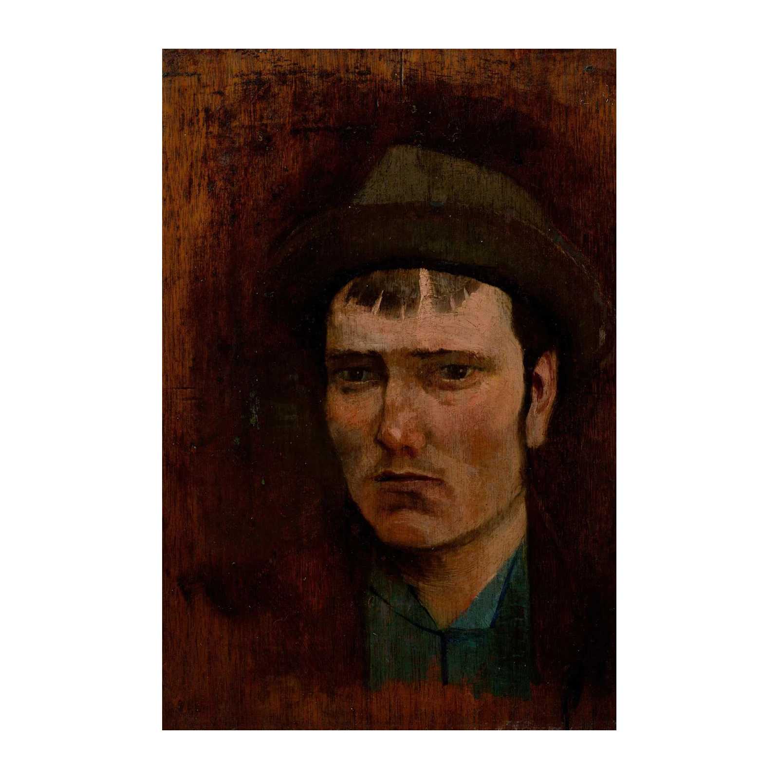 Intense Portrait Vintage Man Fedora Hat Wall Art