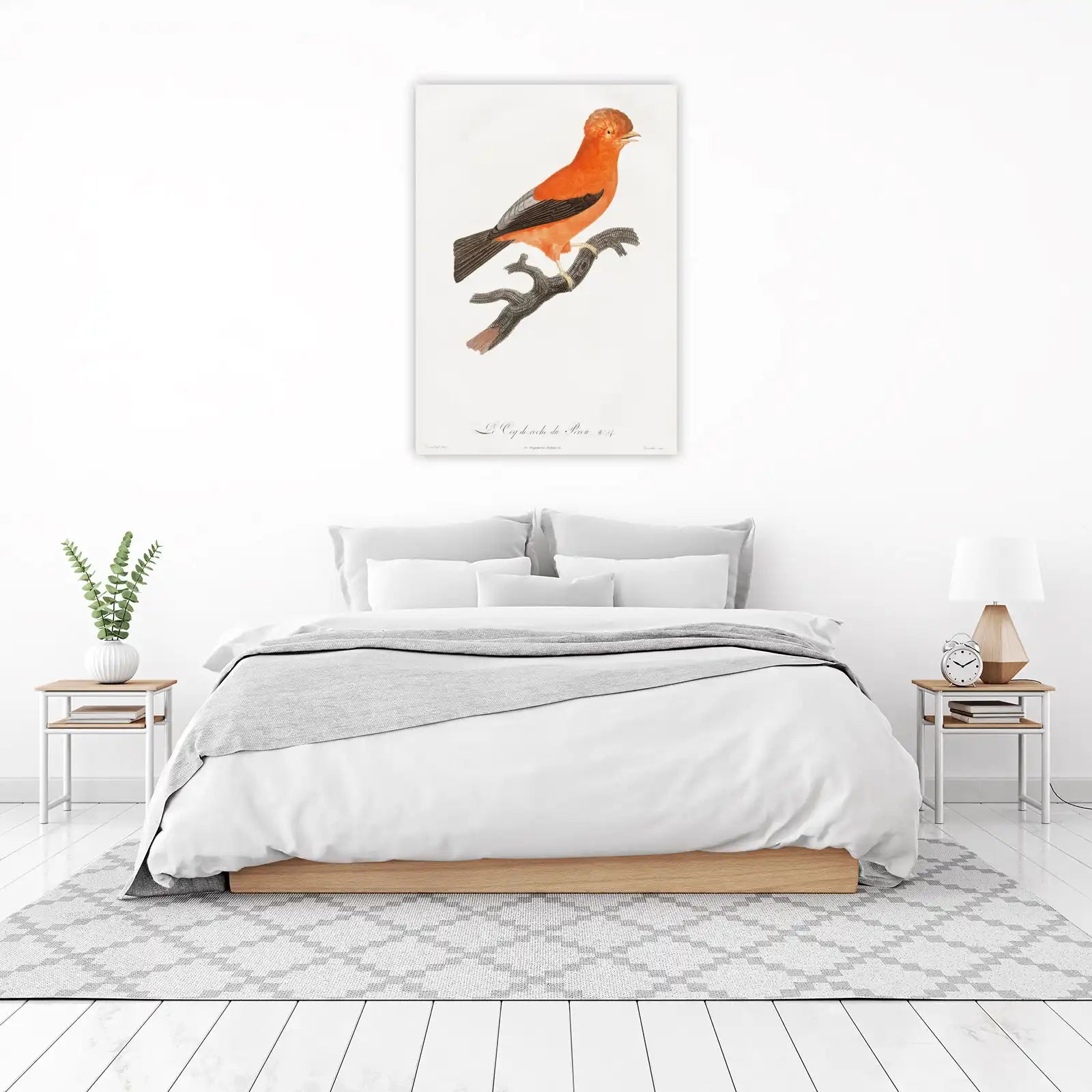Vibrant Red Bird perched on Branch Wall Art