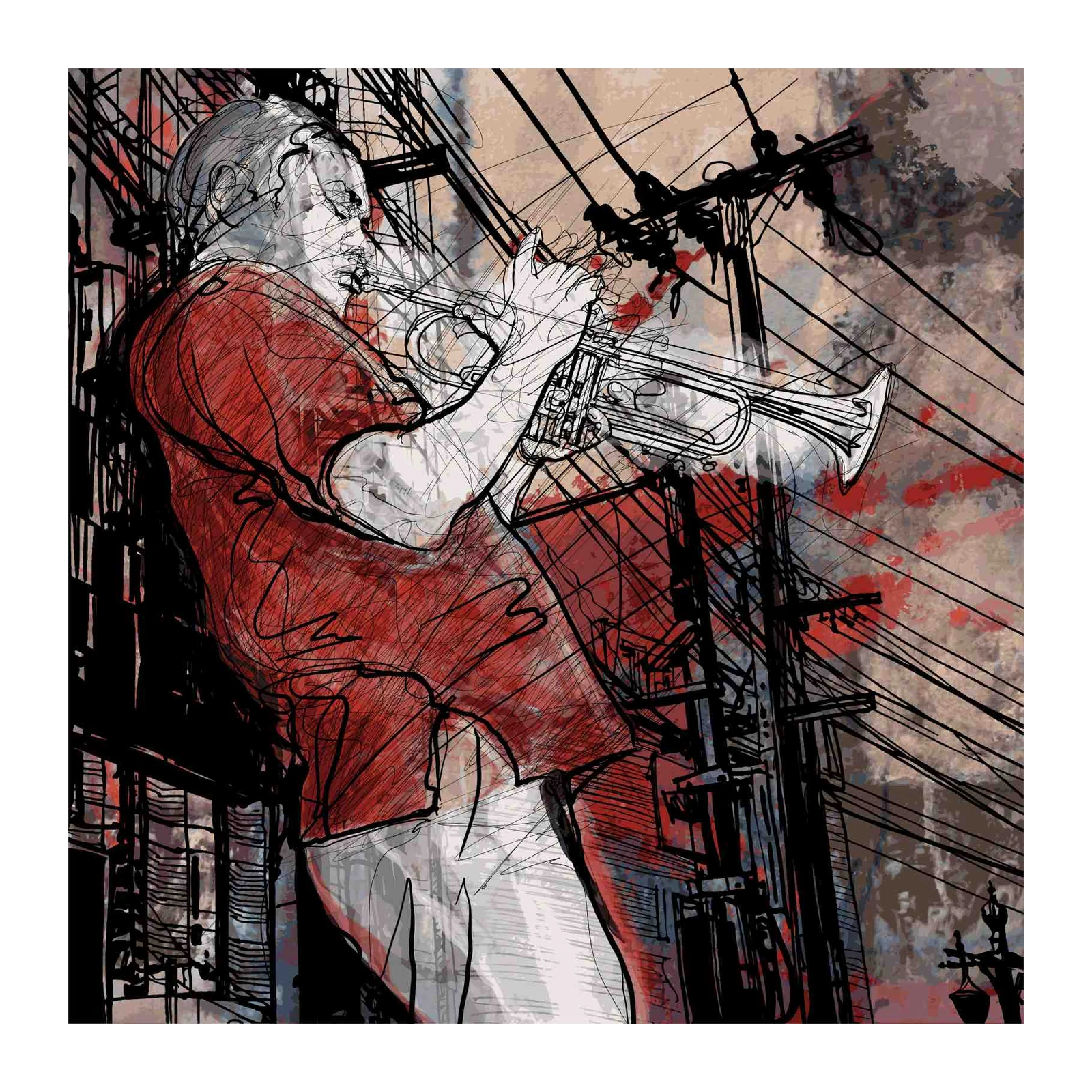 Urban Jazz Trumpet Player Wall Art