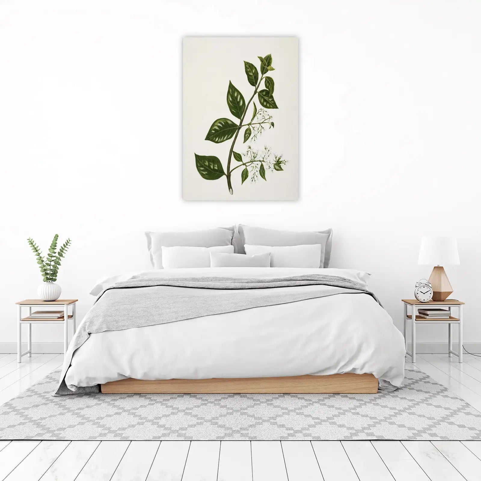 Elegant Botanical Plant with White Flowers Wall Art