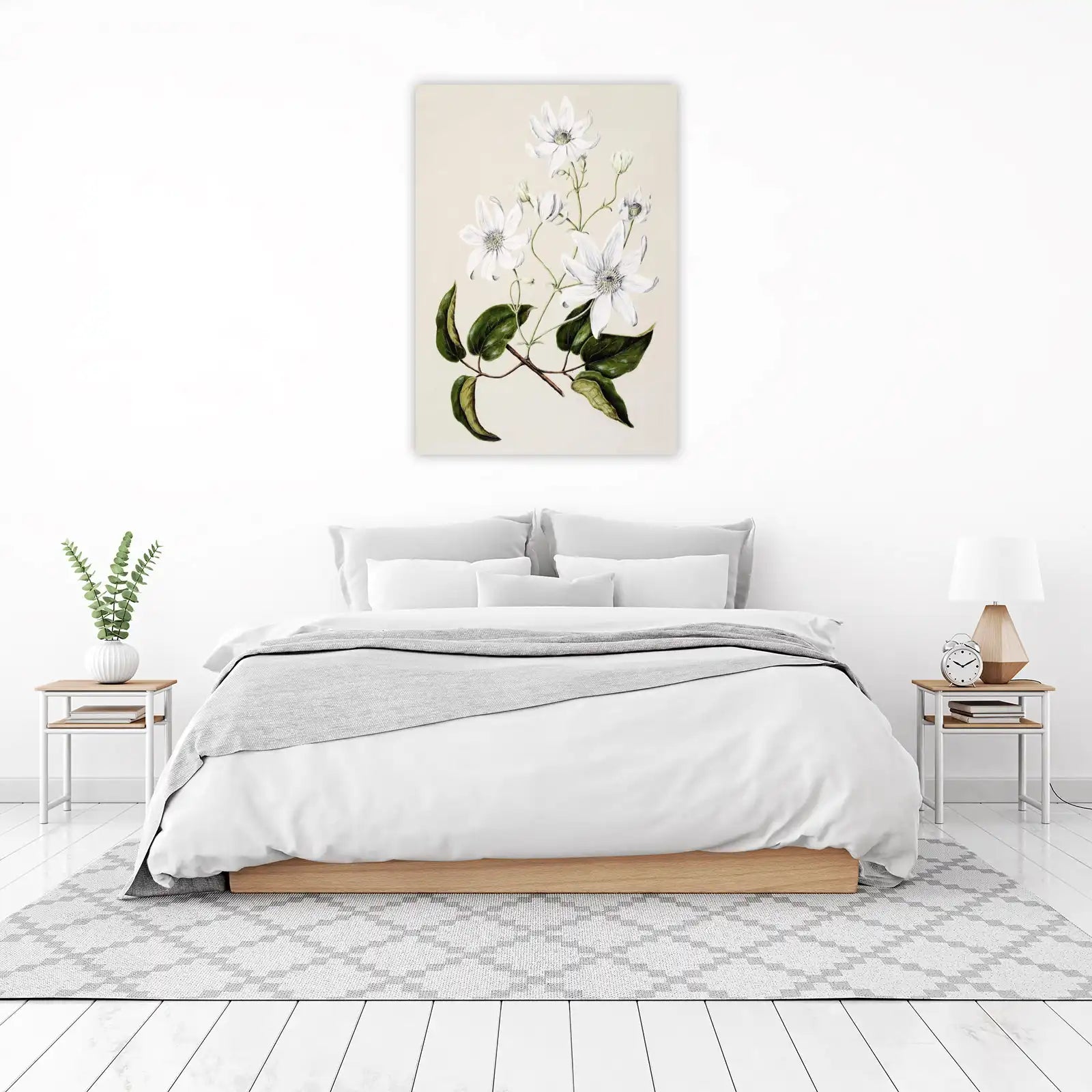 Elegant White Clematis Botanical Art Wall Art