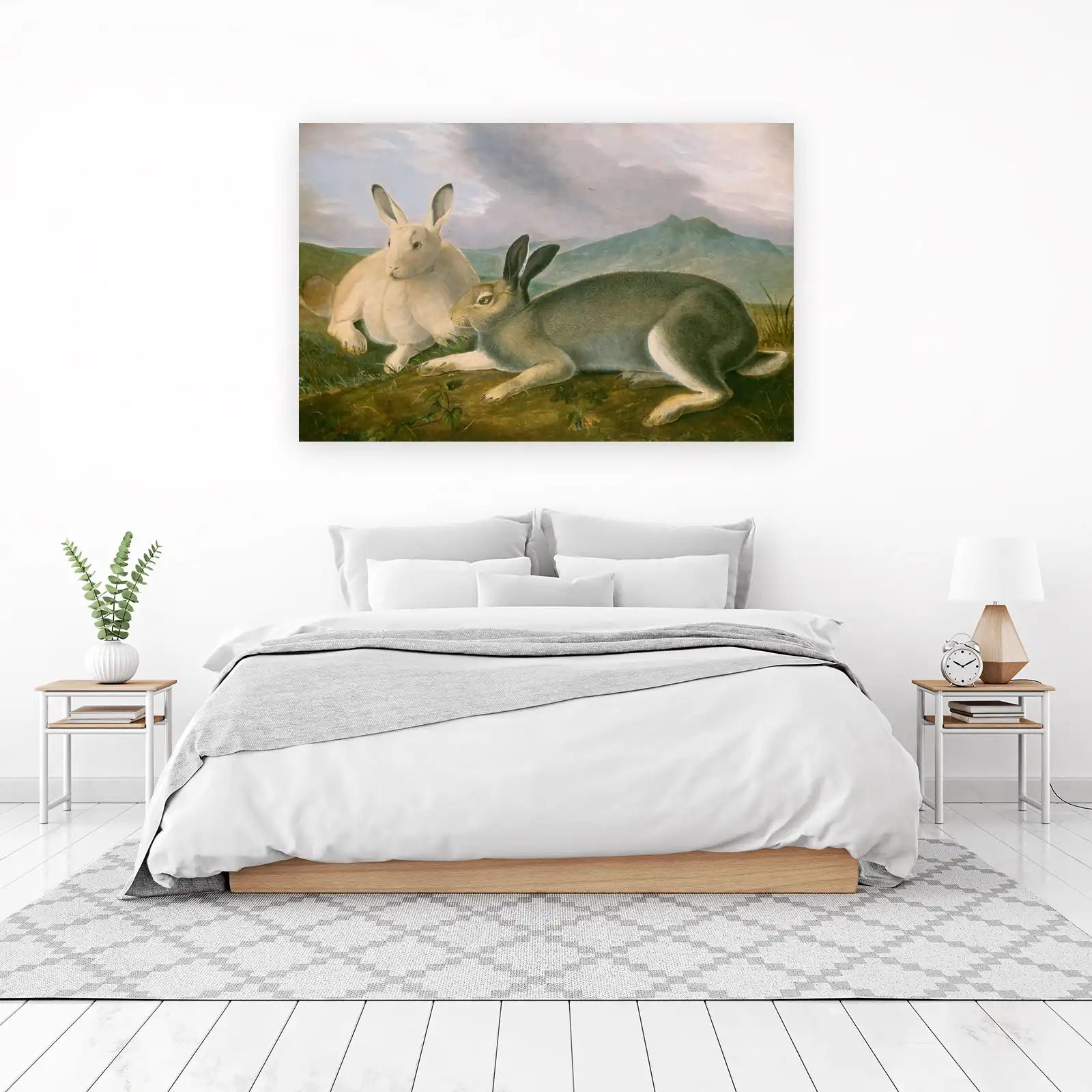 Two Hares in Landscape Vintage Animal Art Wall Art