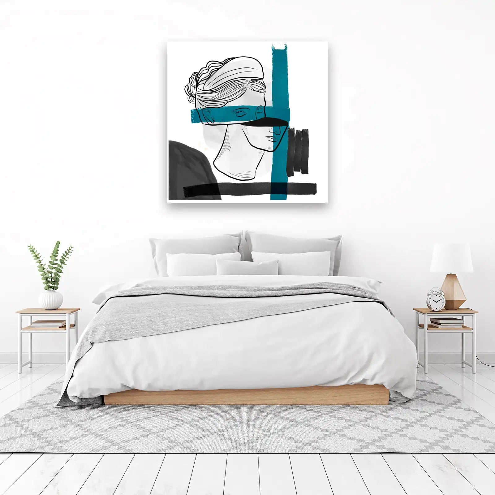 Abstract Greek Bust Teal & Black Wall Art
