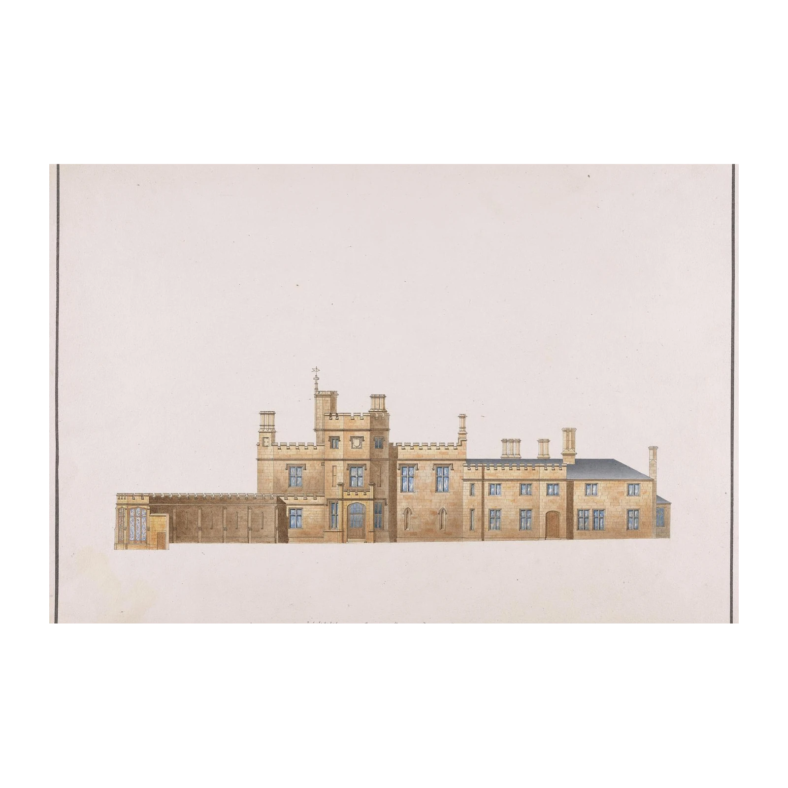 Historic Manor House Architectural Blueprint Wall Art