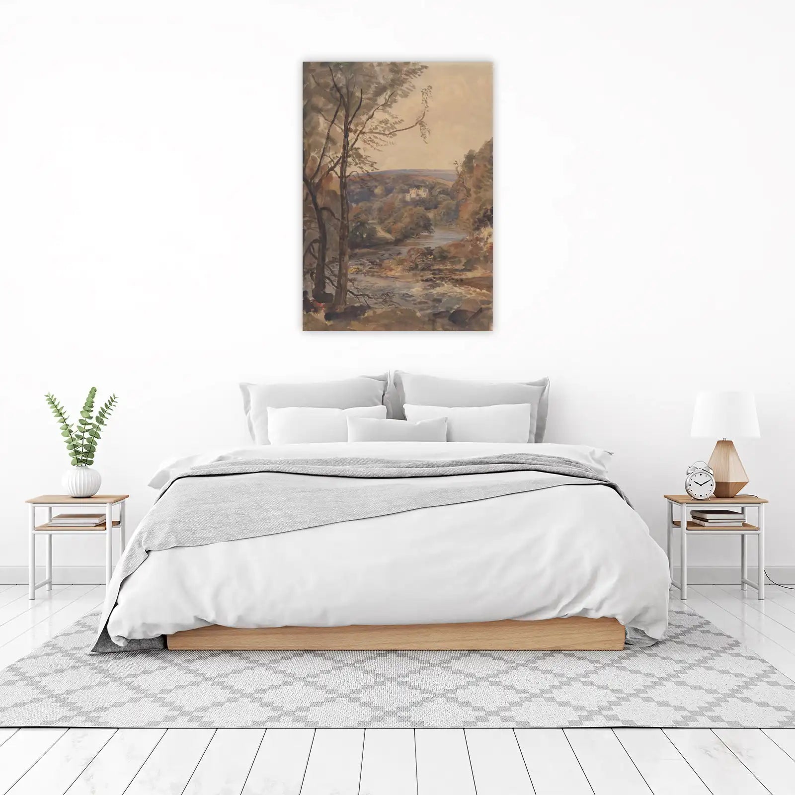 Serene River Landscape with Castle Wall Art
