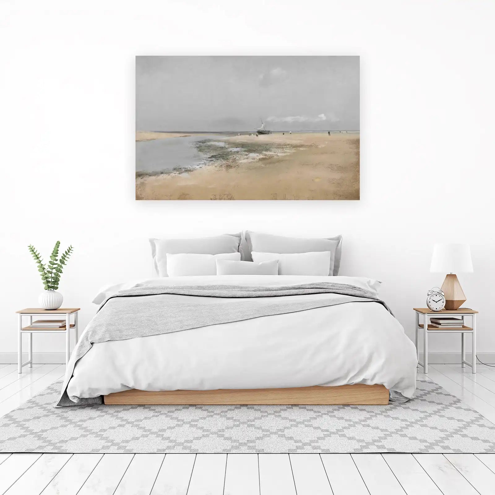 Serene Beach Landscape Boat Wall Art