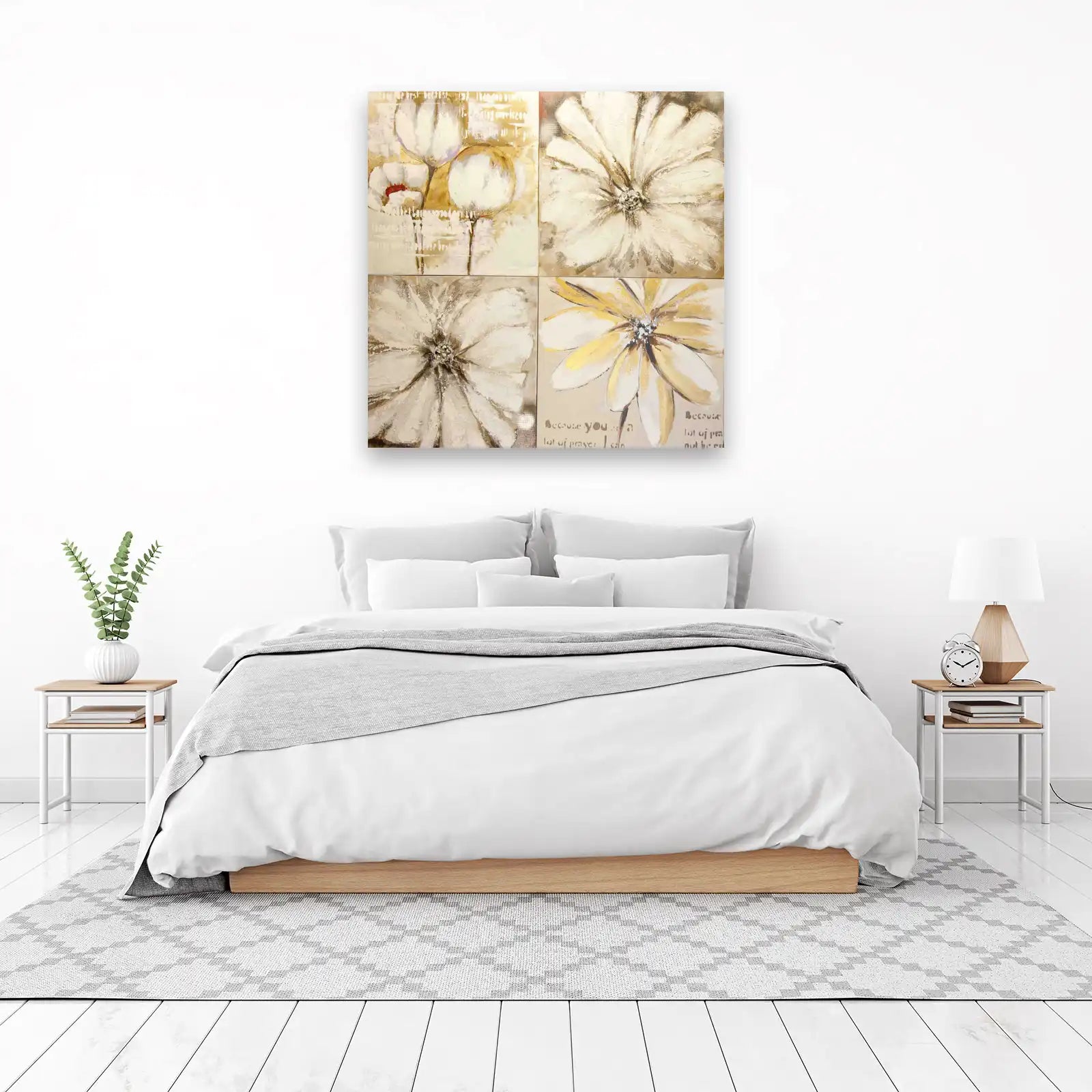 Elegant Floral Textured Gold & White Wall Art