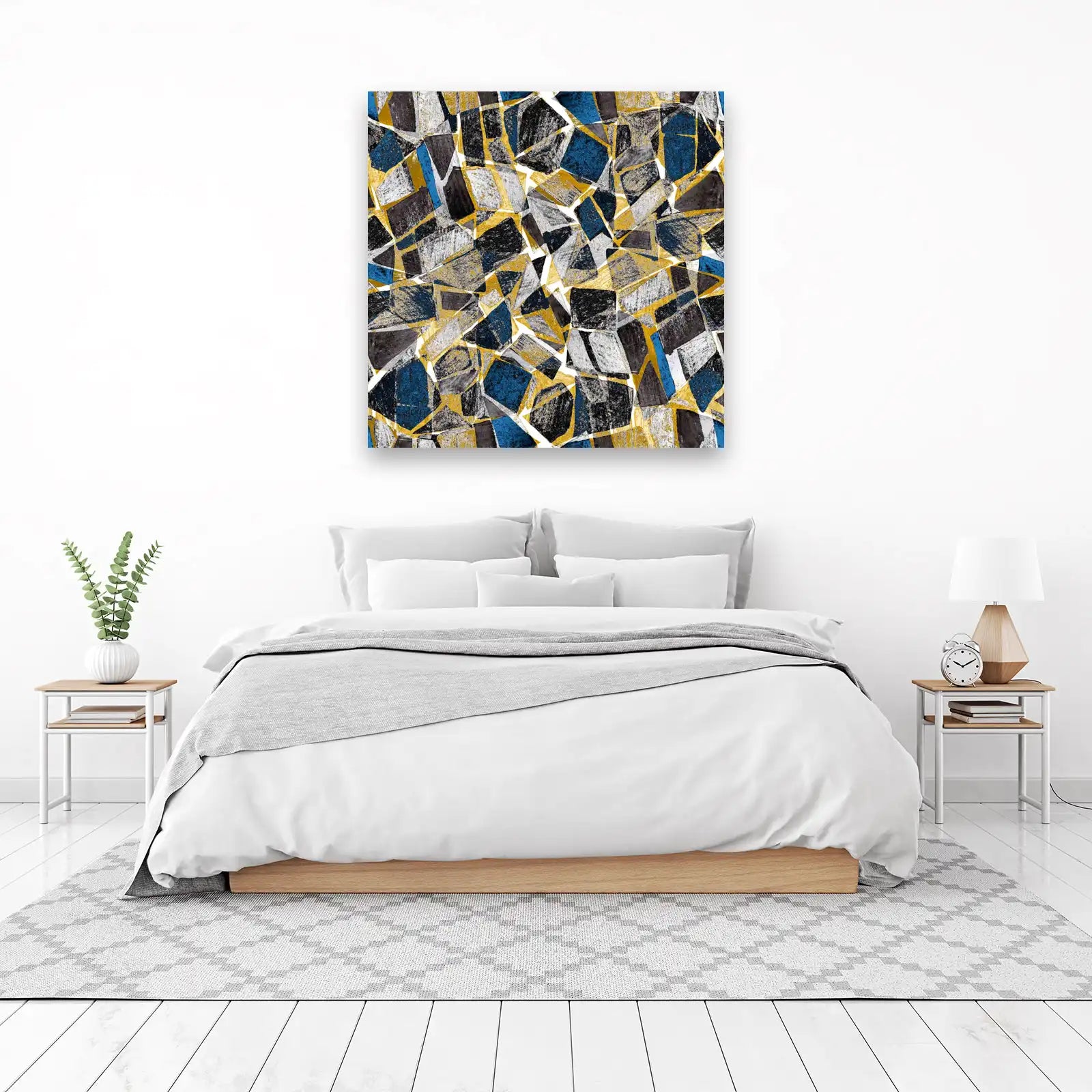 Abstract Geometric Blues & Gold Wall Art