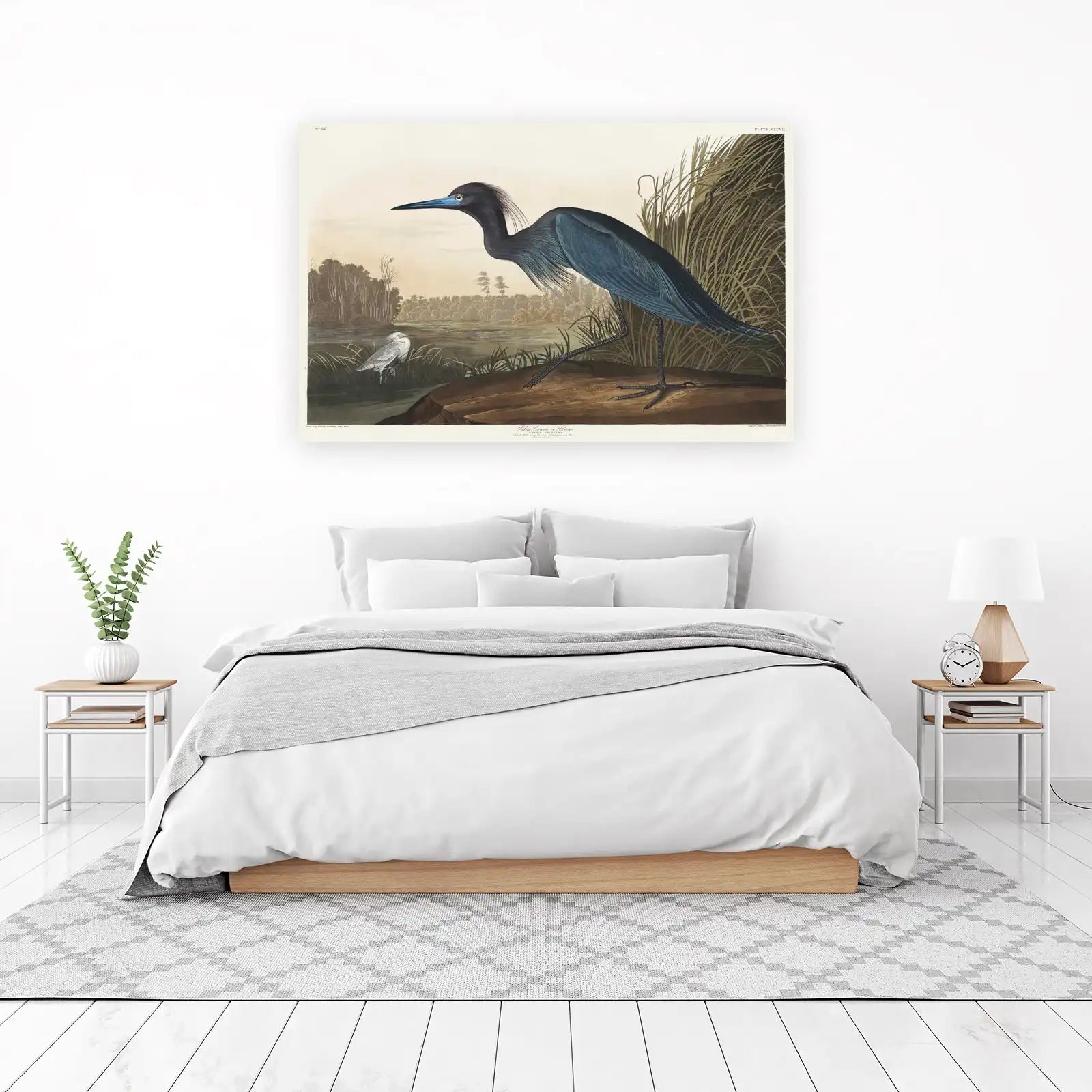 Blue Crane Heron Vintage Bird Art Wall Art