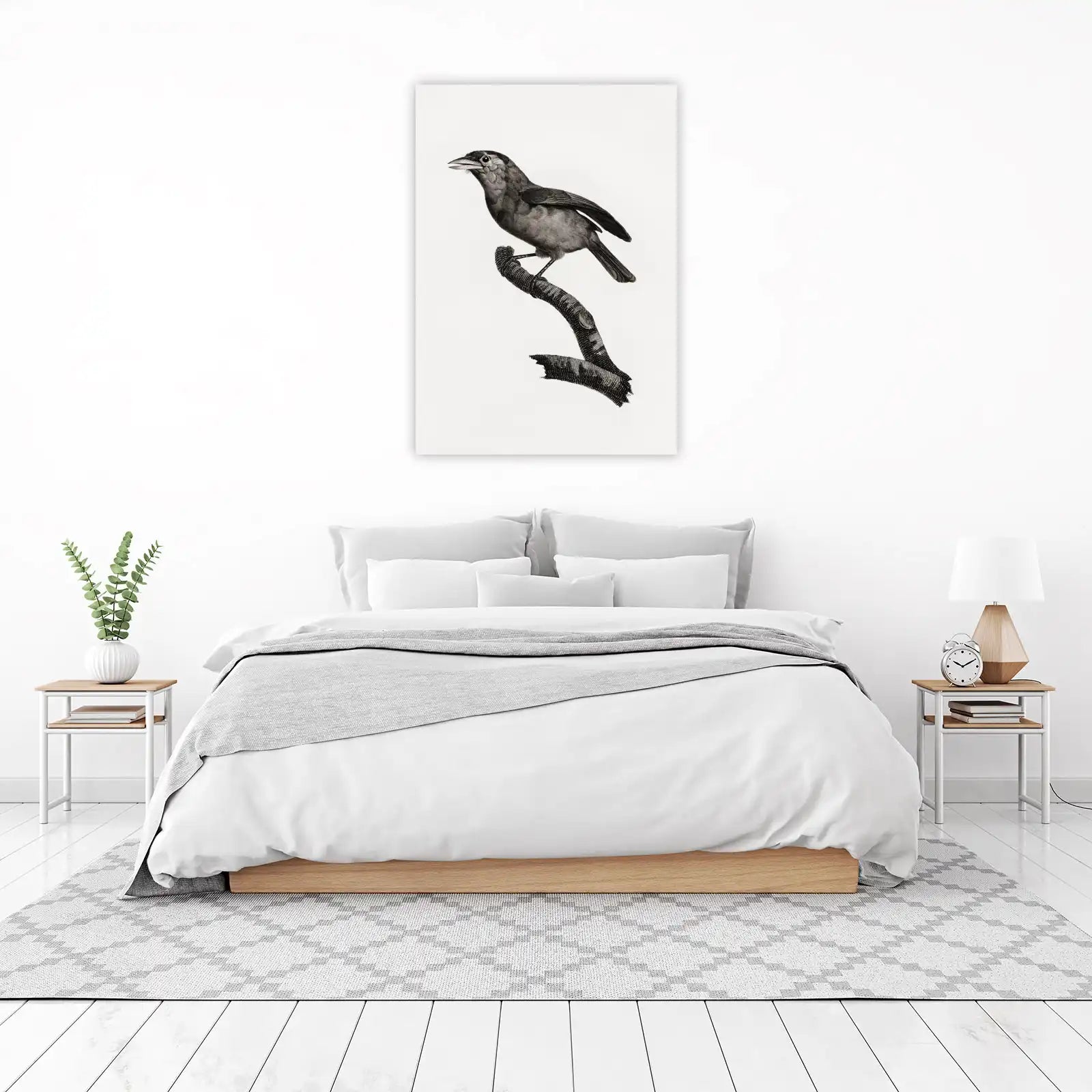 Vintage Bird Perched on Branch Wall Art