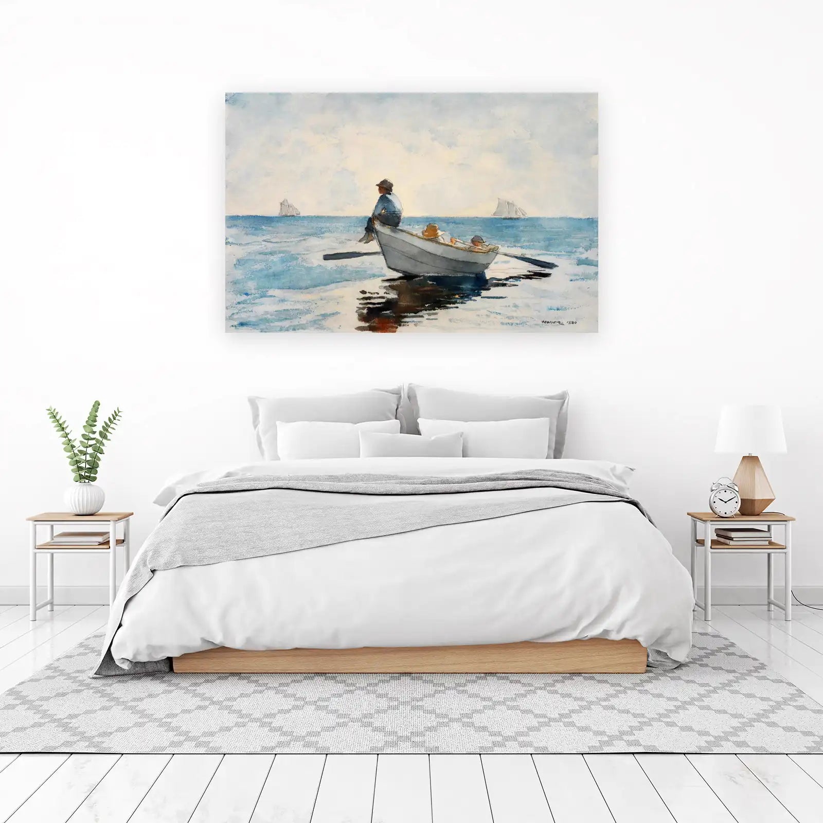 Serene Voyage: Coastal Rowboat Wall Art