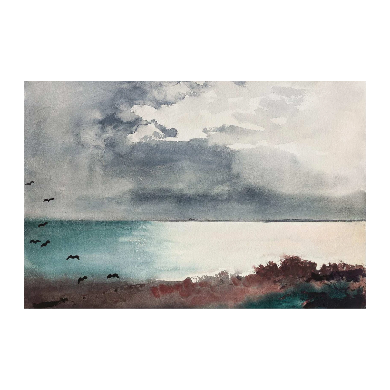 Moody Coastal Birds Watercolor Wall Art