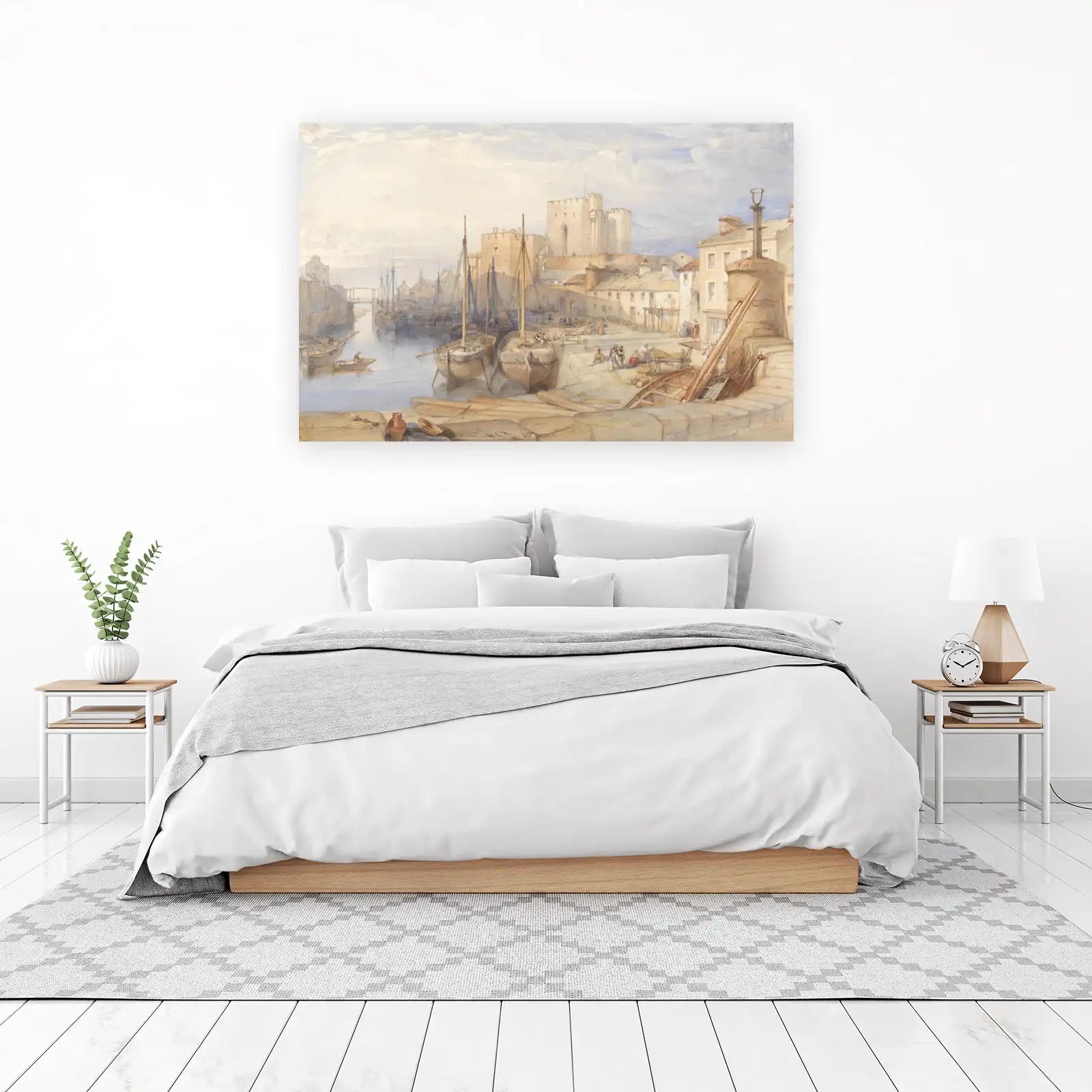 Historic Harbor with Castle Watercolor Wall Art