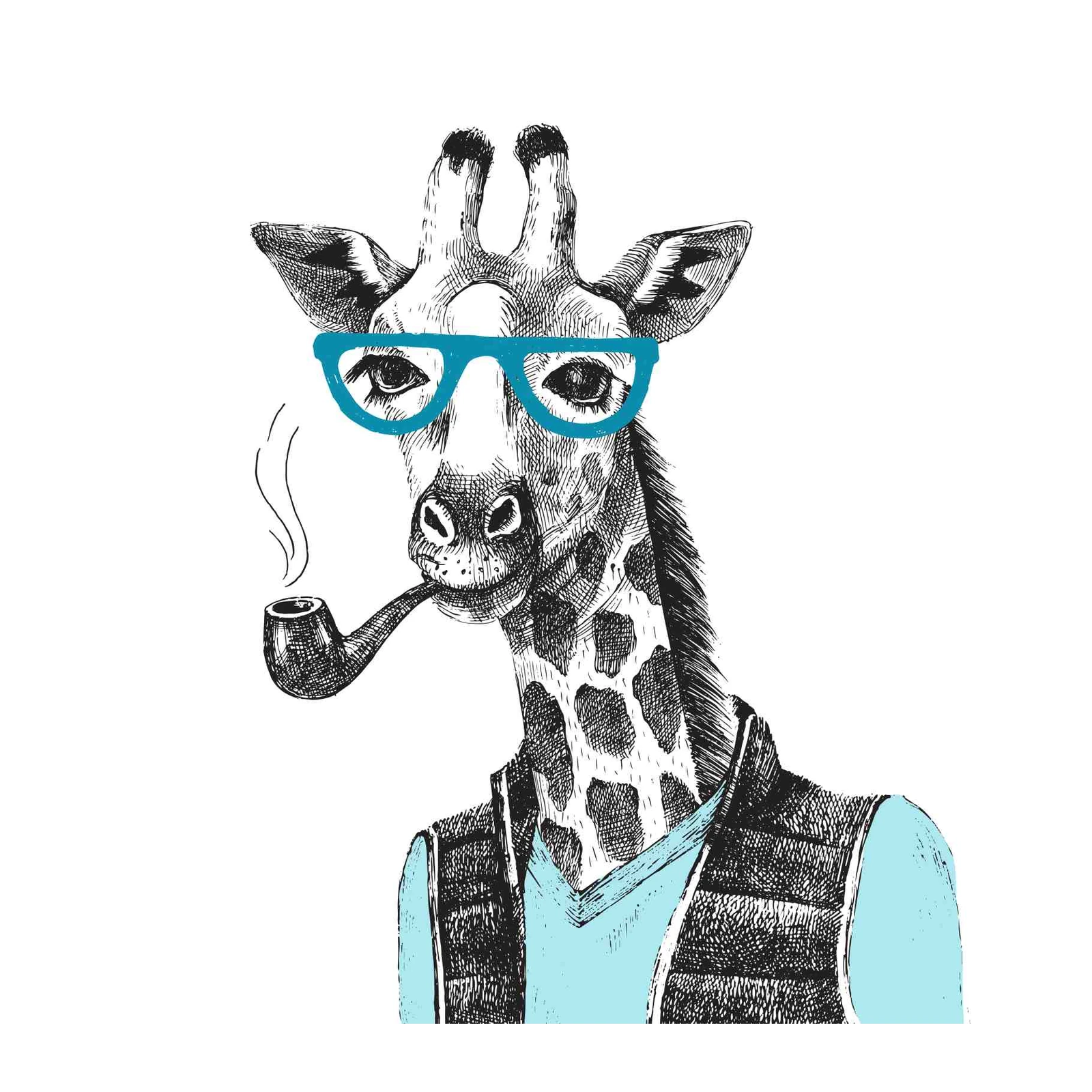 Hipster Giraffe Smoking Pipe Wall Art