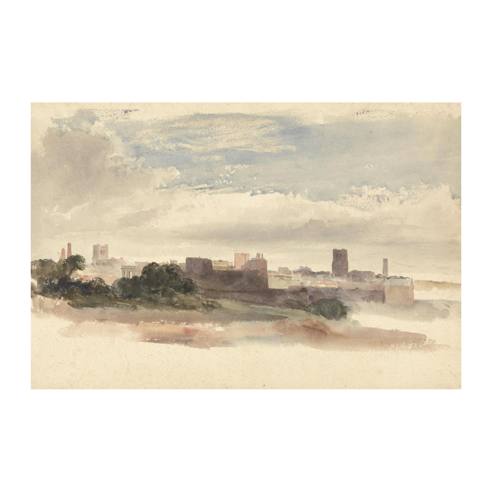 Misty Cityscape Watercolor Historic Landmark Wall Art