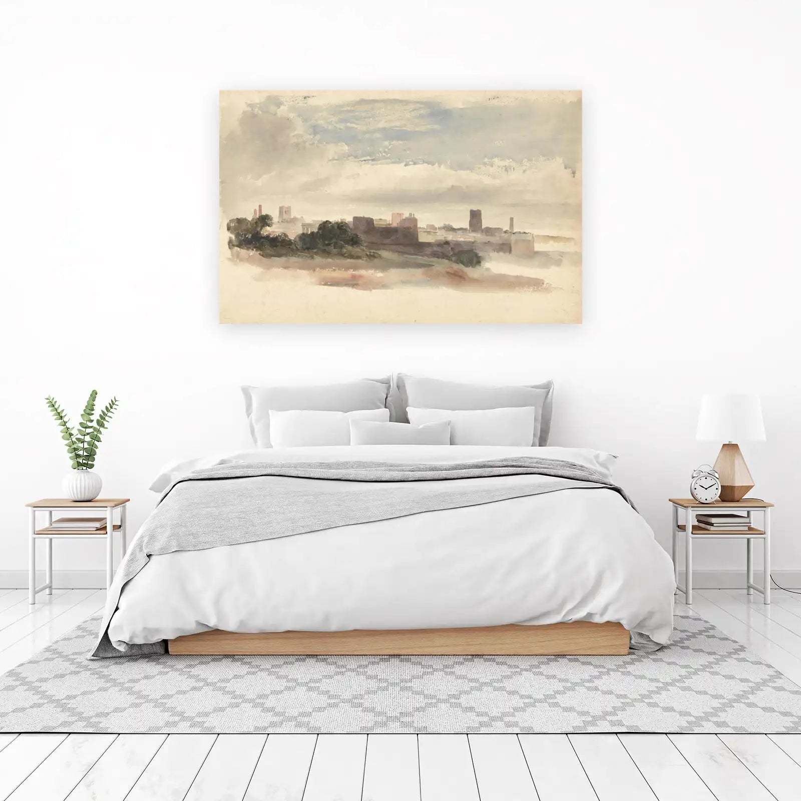 Misty Cityscape Watercolor Historic Landmark Wall Art