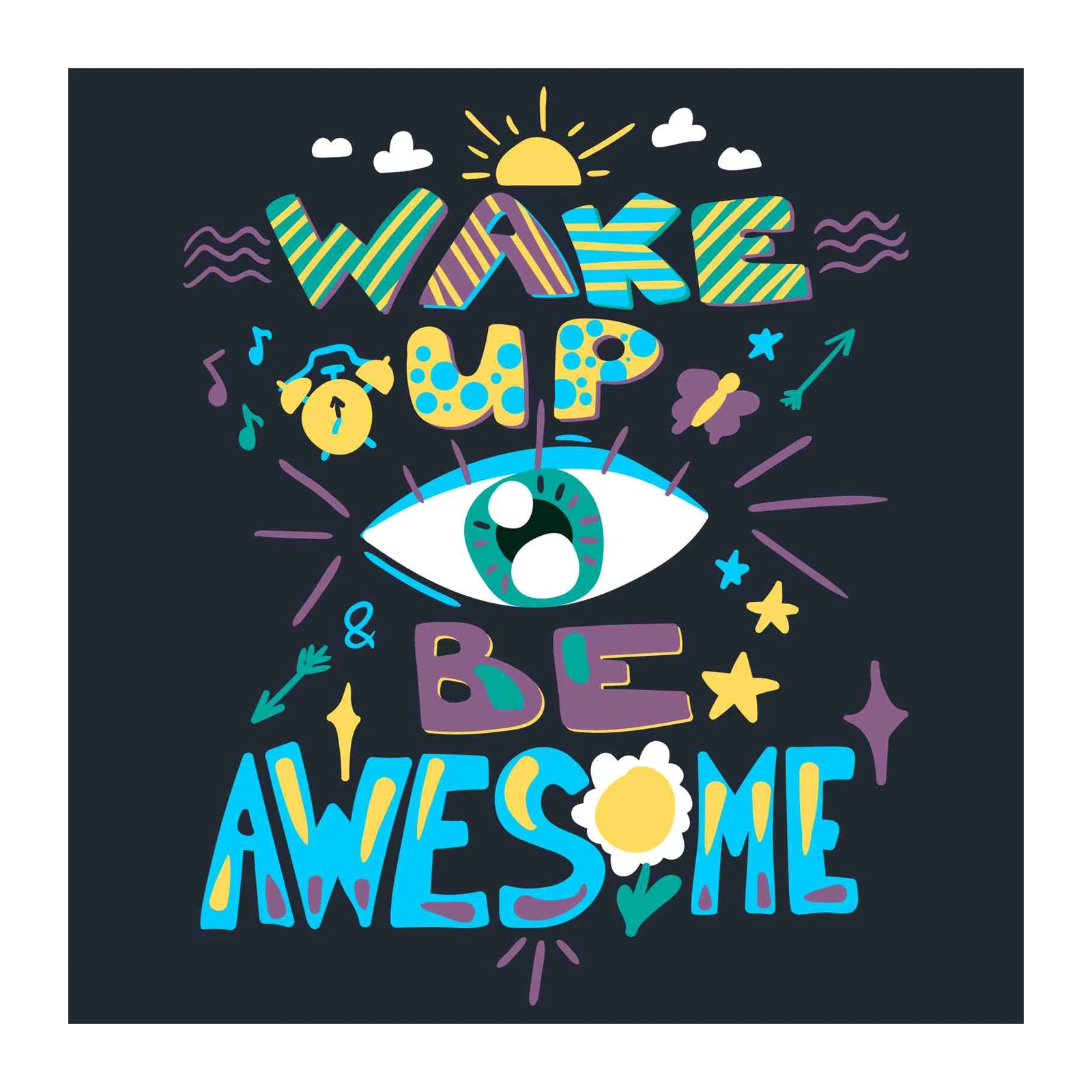 Wake Up Be Awesome Motivational Typography Wall Art