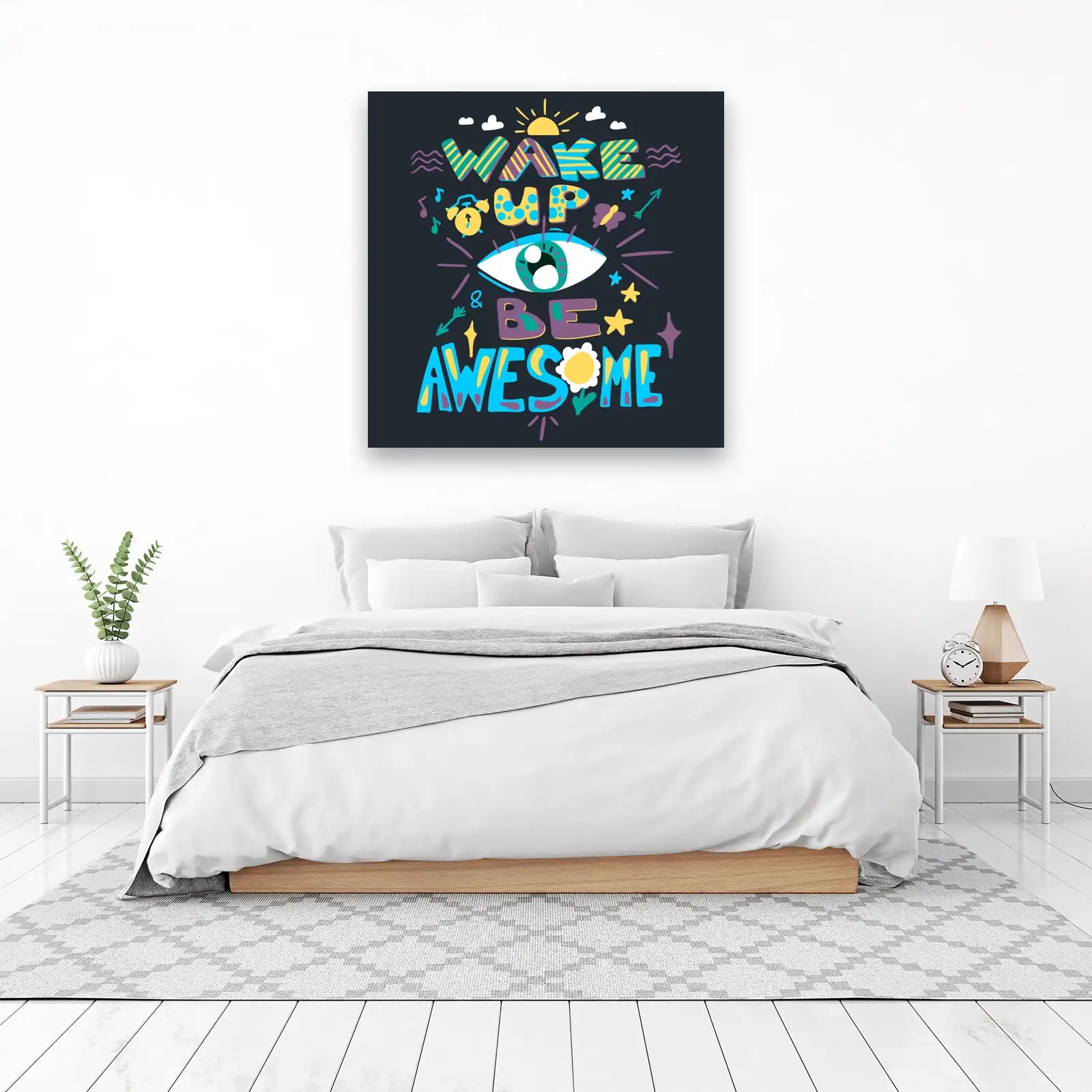 Wake Up Be Awesome Motivational Typography Wall Art