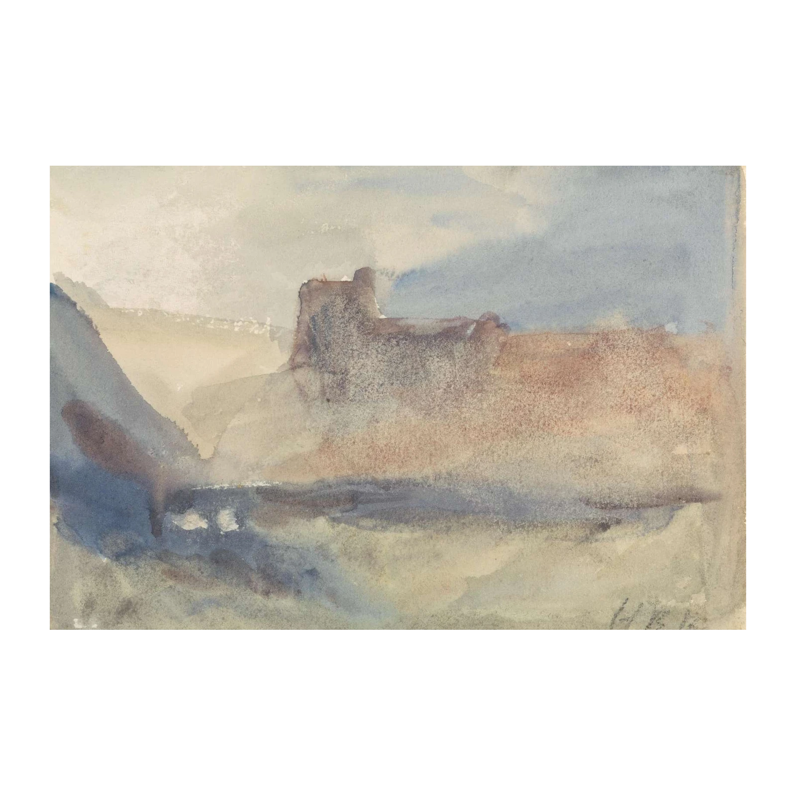Misty Coastal Landscape Watercolor Wall Art