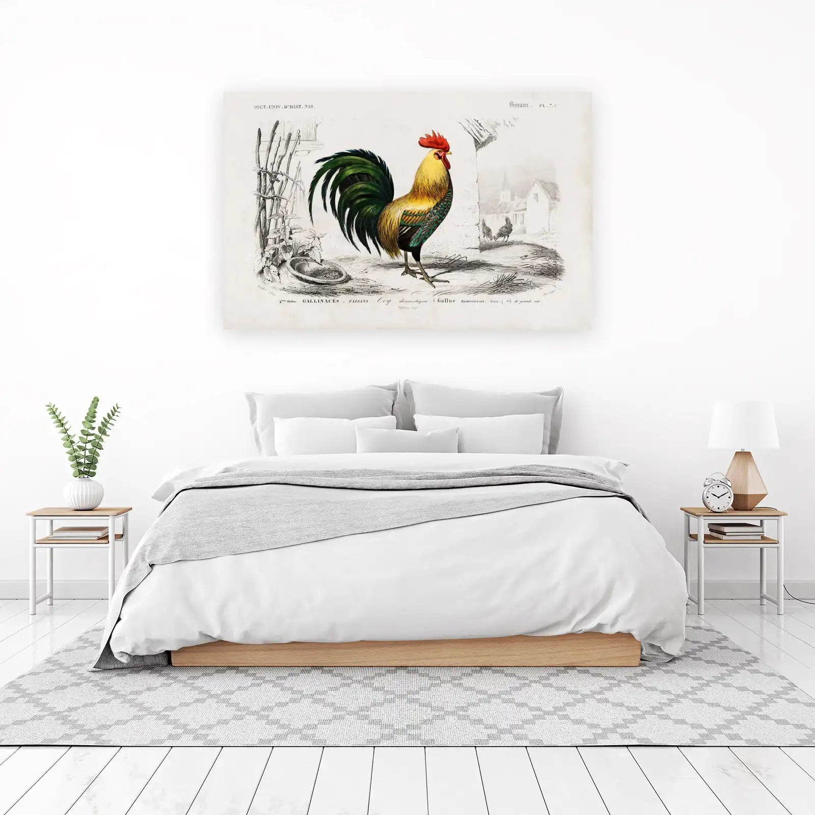 Vintage Rooster & Farmhouse Scene Wall Art