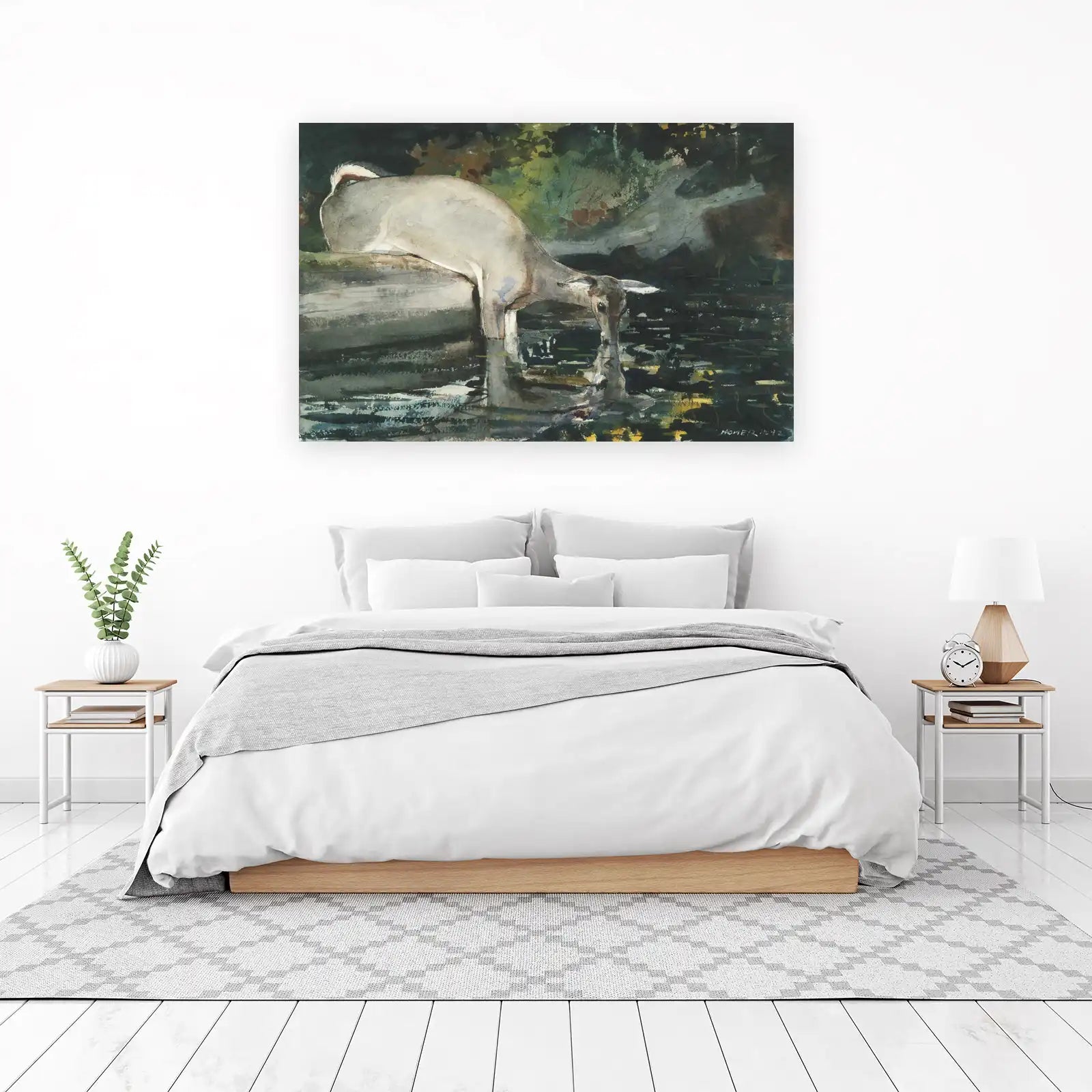 Serene Deer Drinking Watercolor Wall Art