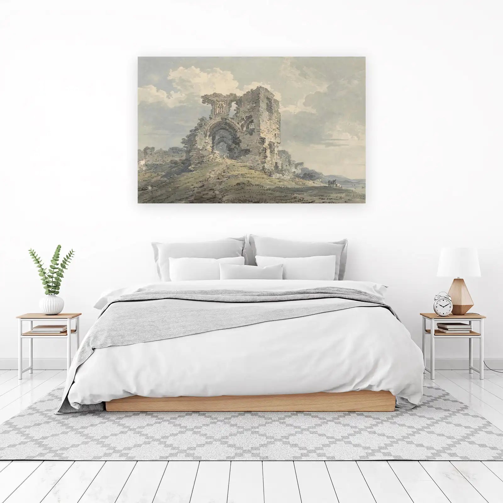 Historic Castle Ruins Watercolor Landscape Wall Art