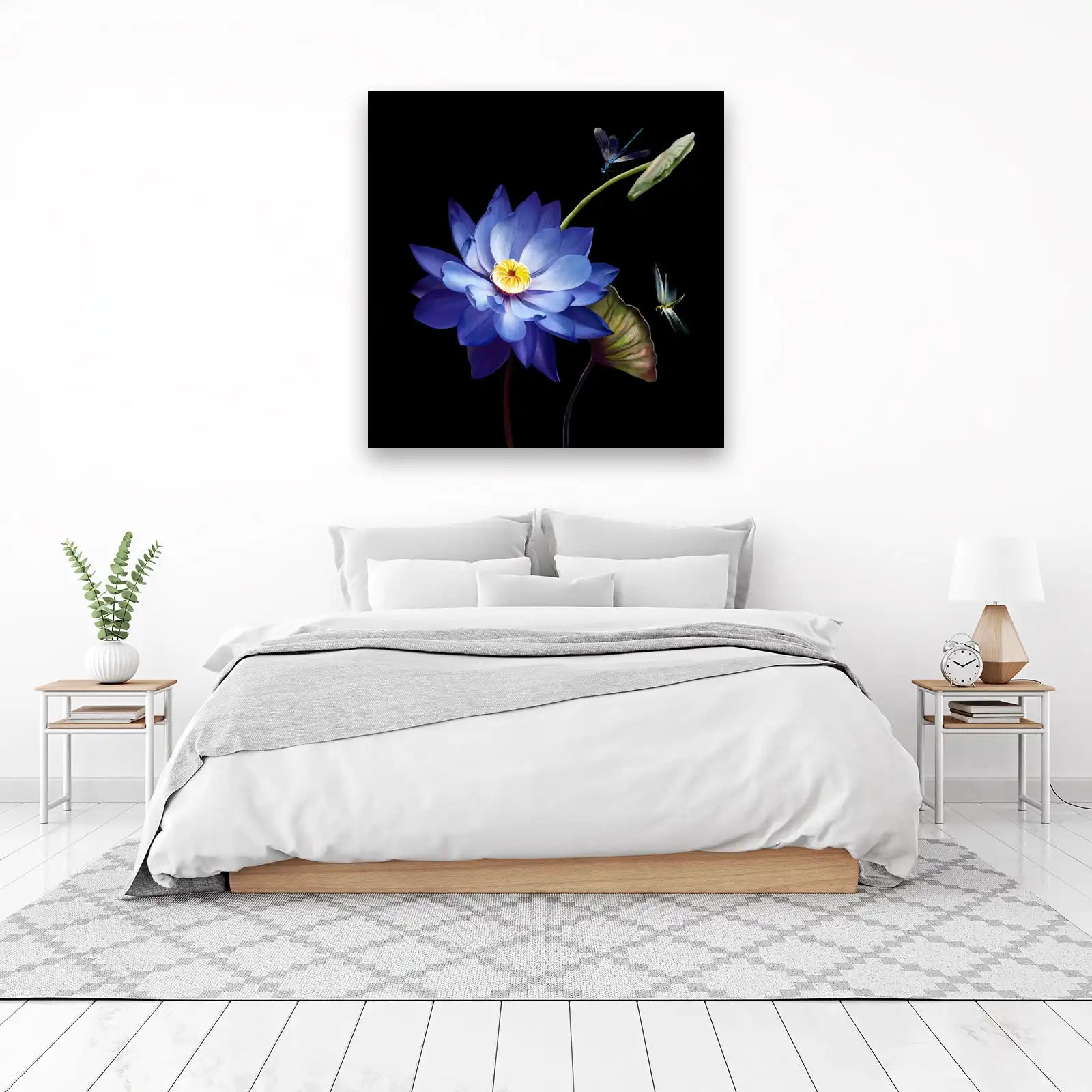 Serene Blue Lotus with Dragonflies Wall Art