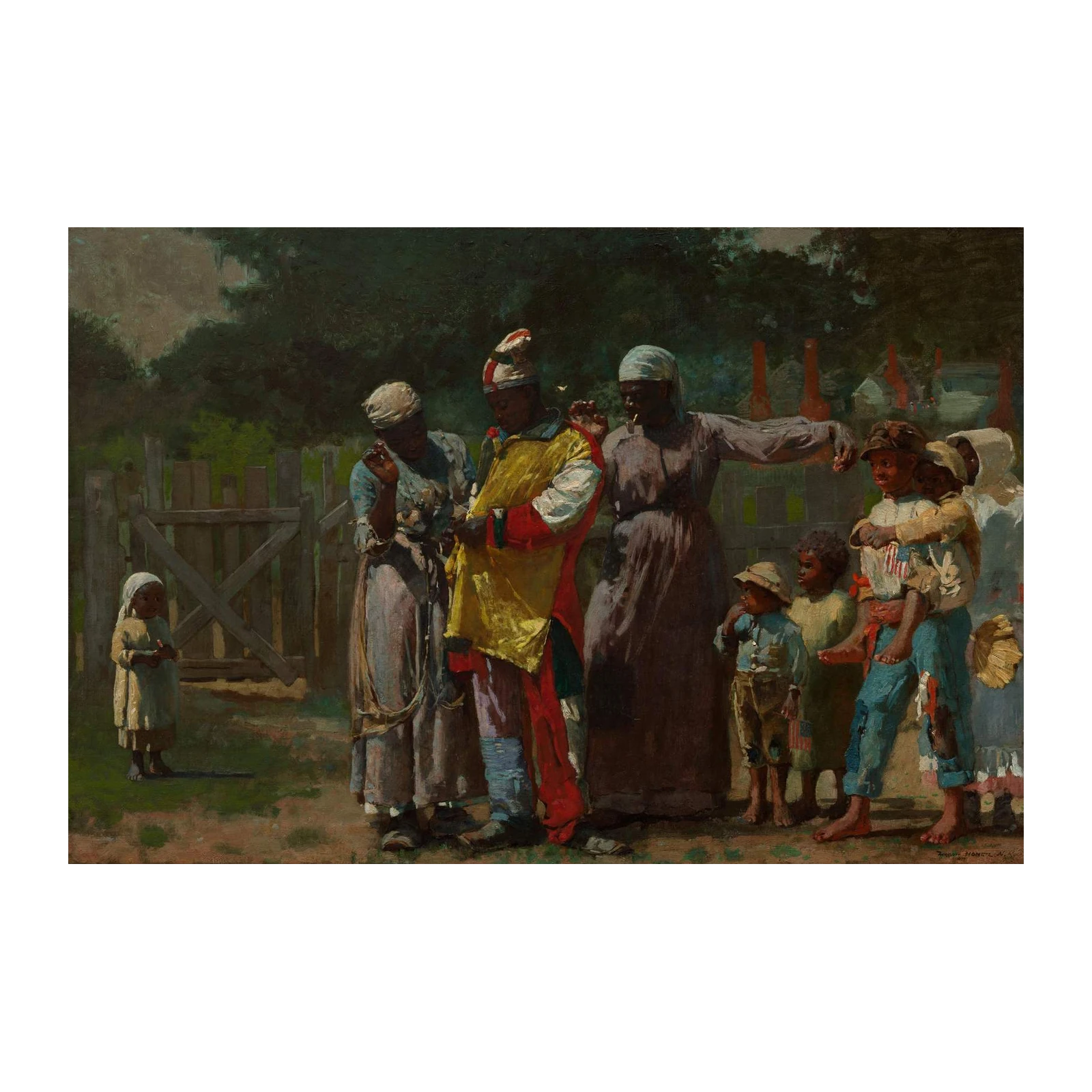 Vibrant Folk Scene Oil Painting Wall Art