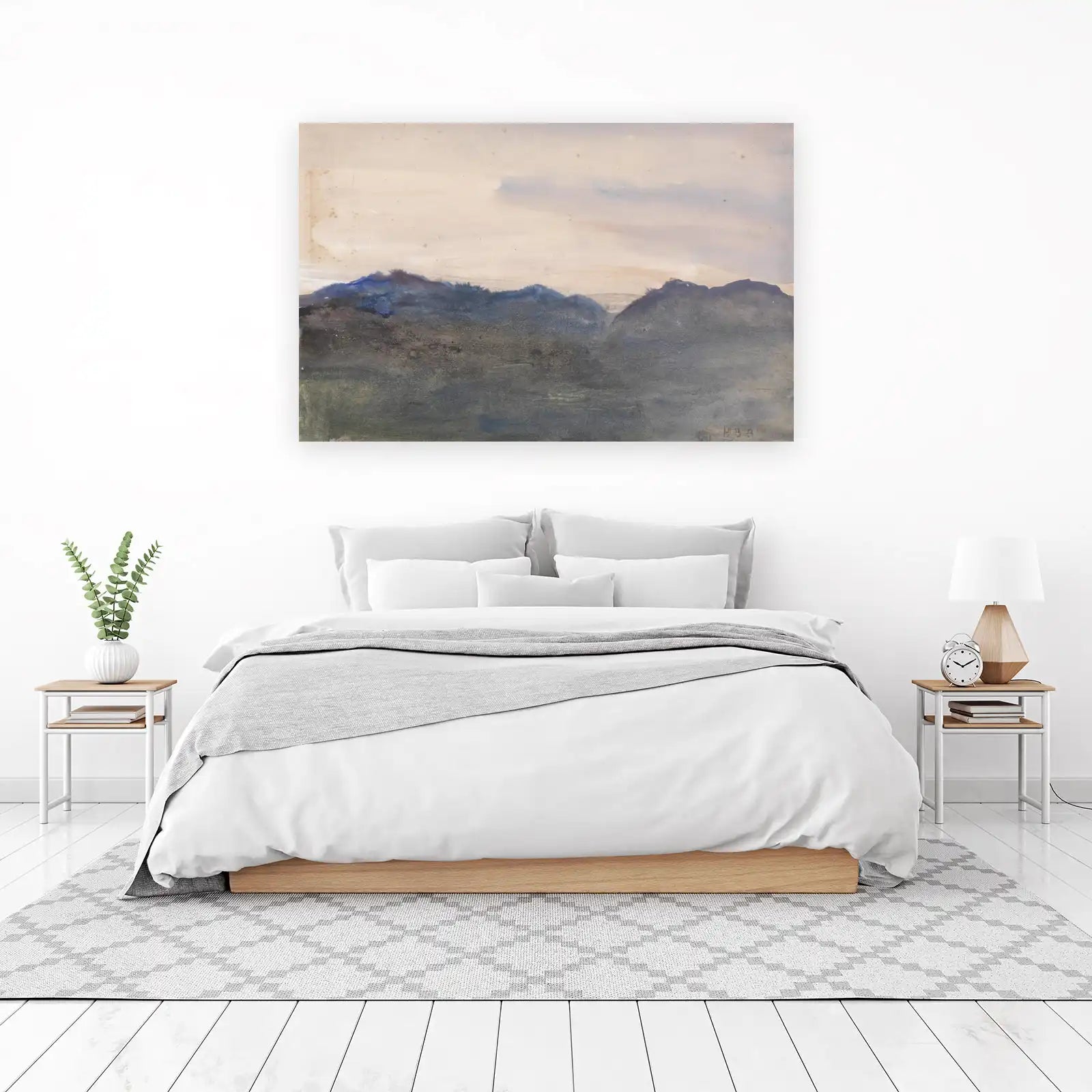 Serene Mountain Landscape Watercolor Wall Art