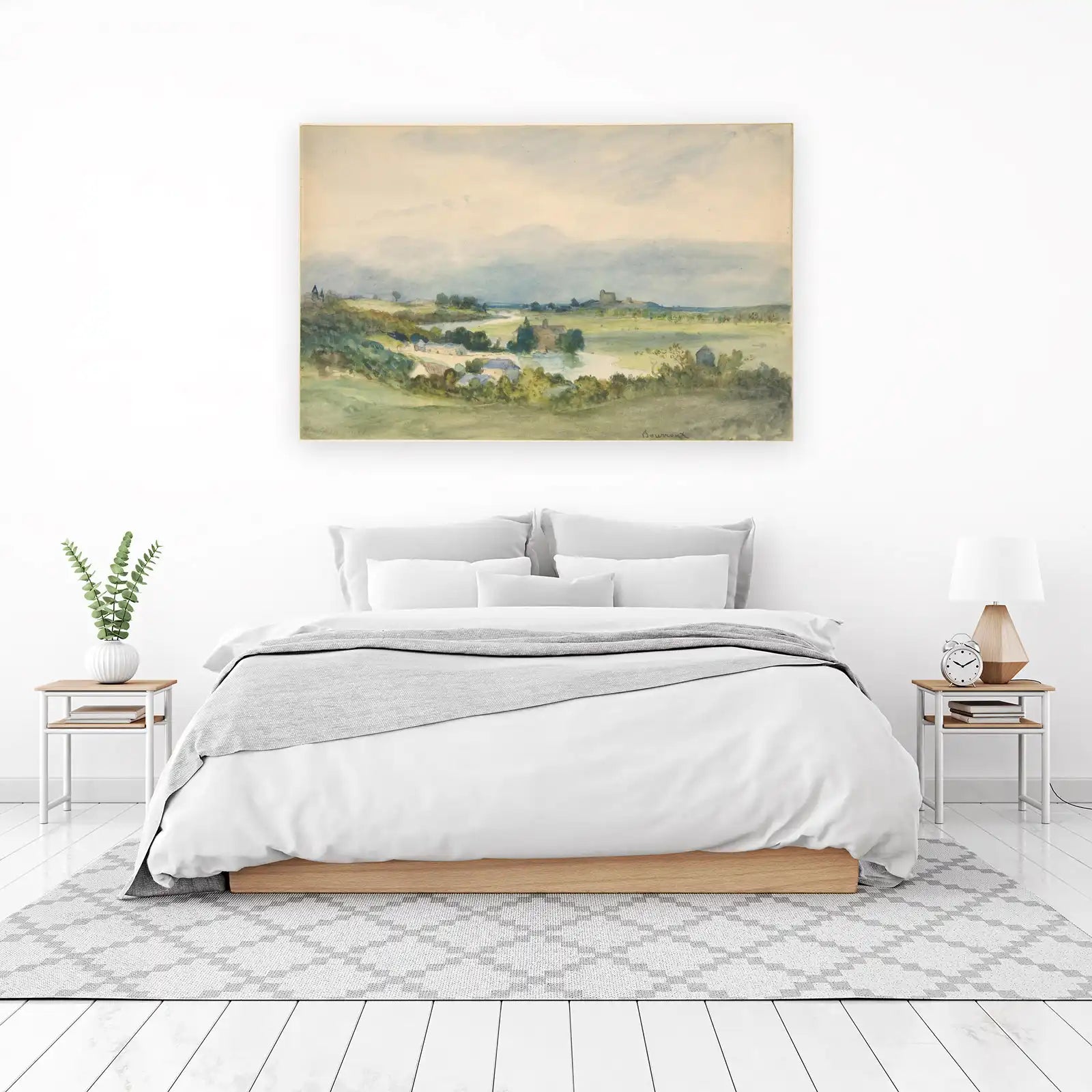 Serene Countryside Landscape Watercolor Wall Art